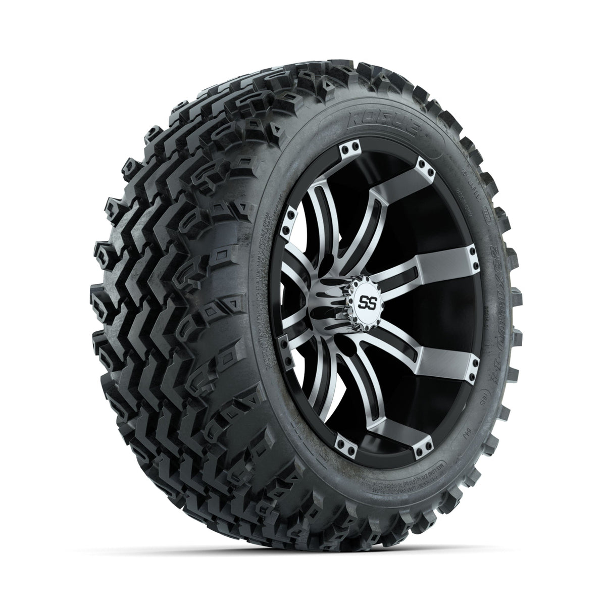 GTW Tempest Machined/Black 14 in Wheels with 23x10.00-14 Rogue All Terrain Tires Full Set
