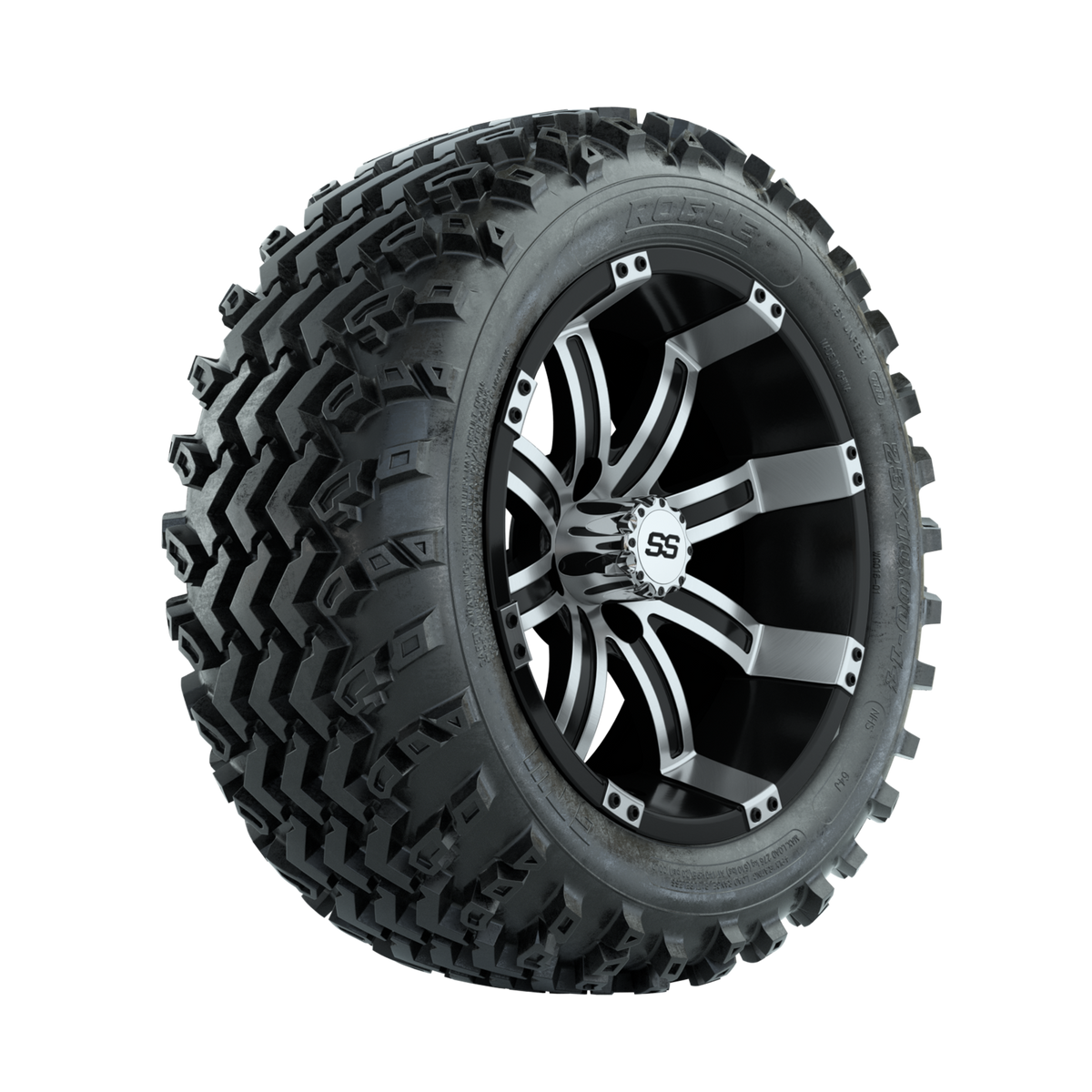 GTW Tempest Machined/Black 14 in Wheels with 23x10.00-14 Rogue All Terrain Tires Full Set