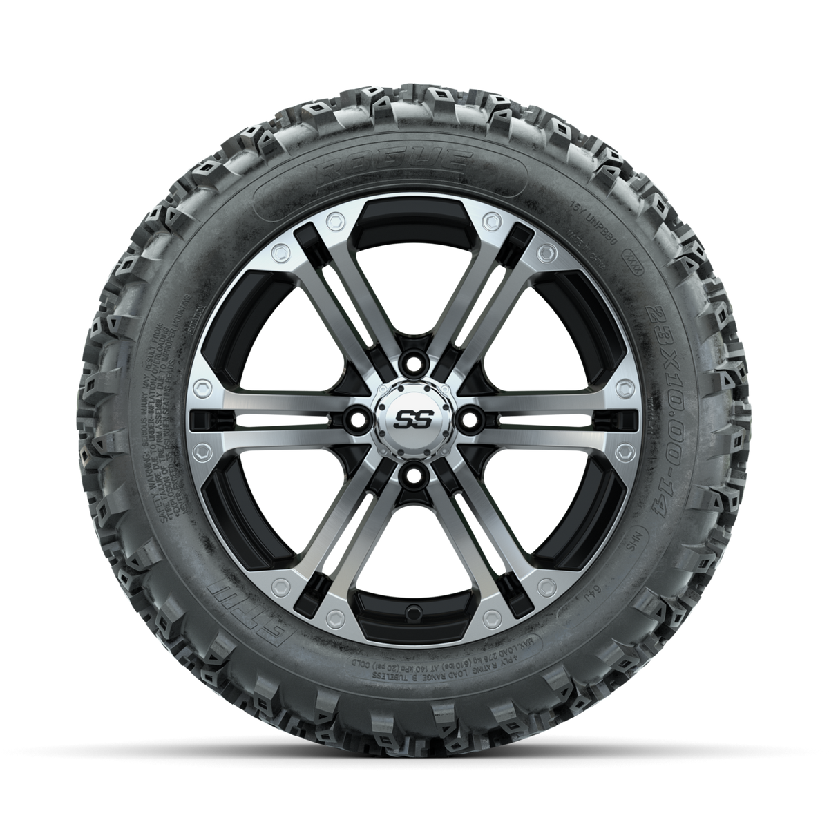 GTW Specter Machined/Black 14 in Wheels with 23x10.00-14 Rogue All Terrain Tires Full Set