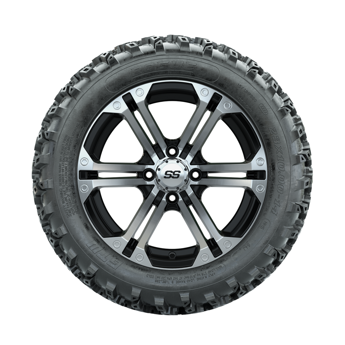 GTW Specter Machined/Black 14 in Wheels with 23x10.00-14 Rogue All Terrain Tires Full Set