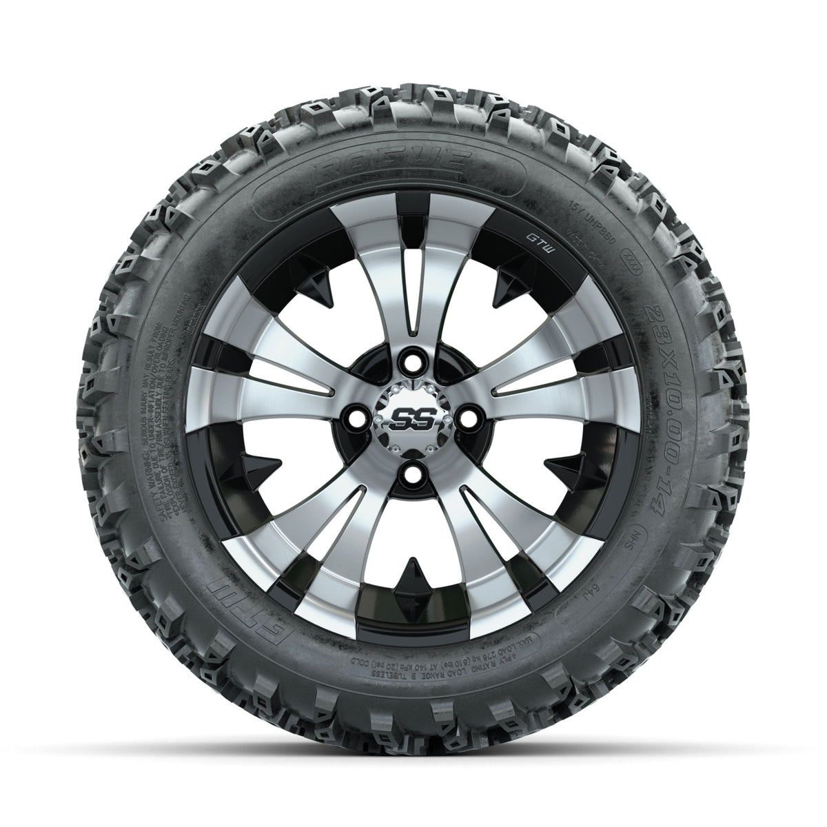 GTW Vampire Machined/Black 14 in Wheels with 23x10.00-14 Rogue All Terrain Tires Full Set