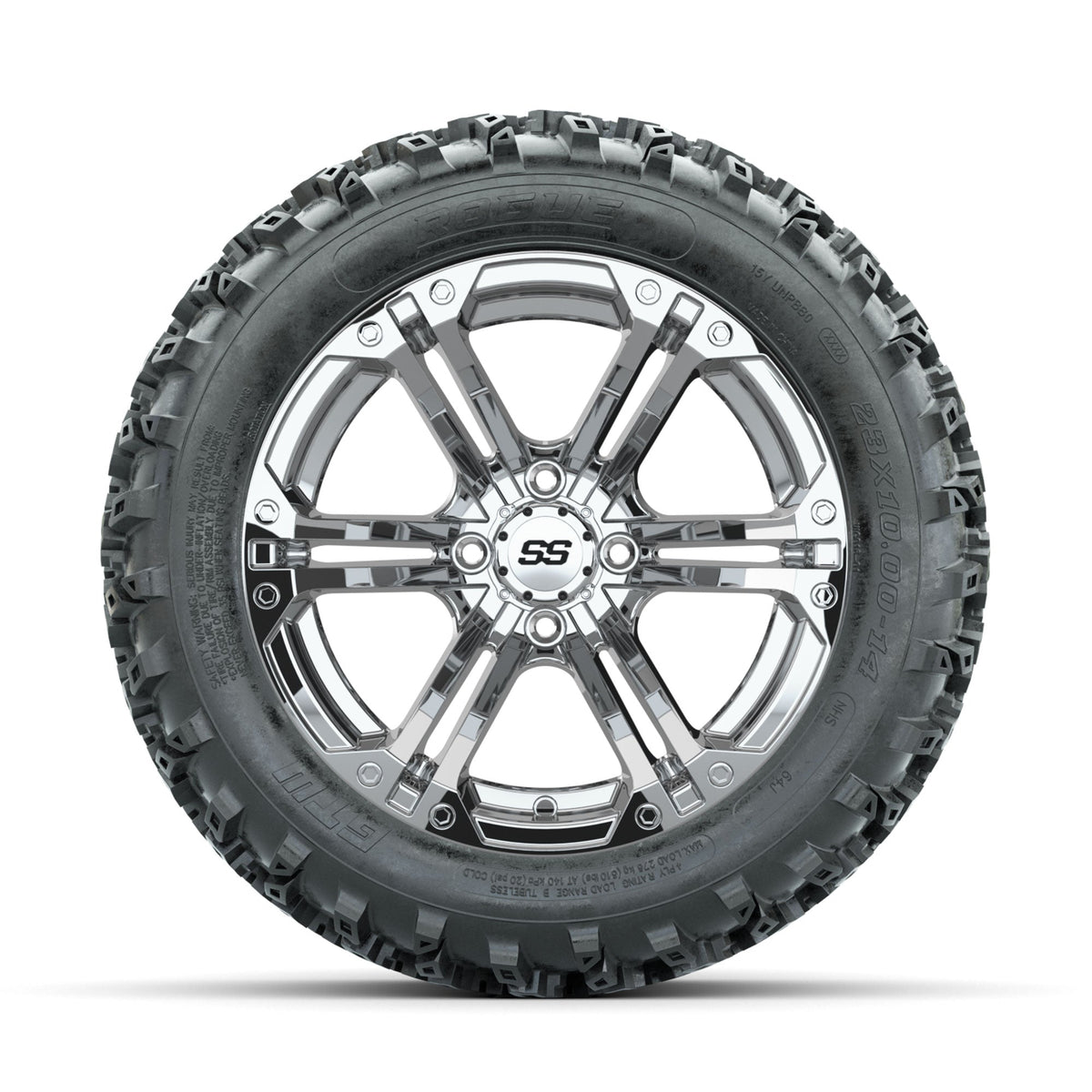 GTW Specter Chrome 14 in Wheels with 23x10.00-14 Rogue All Terrain Tires Full Set