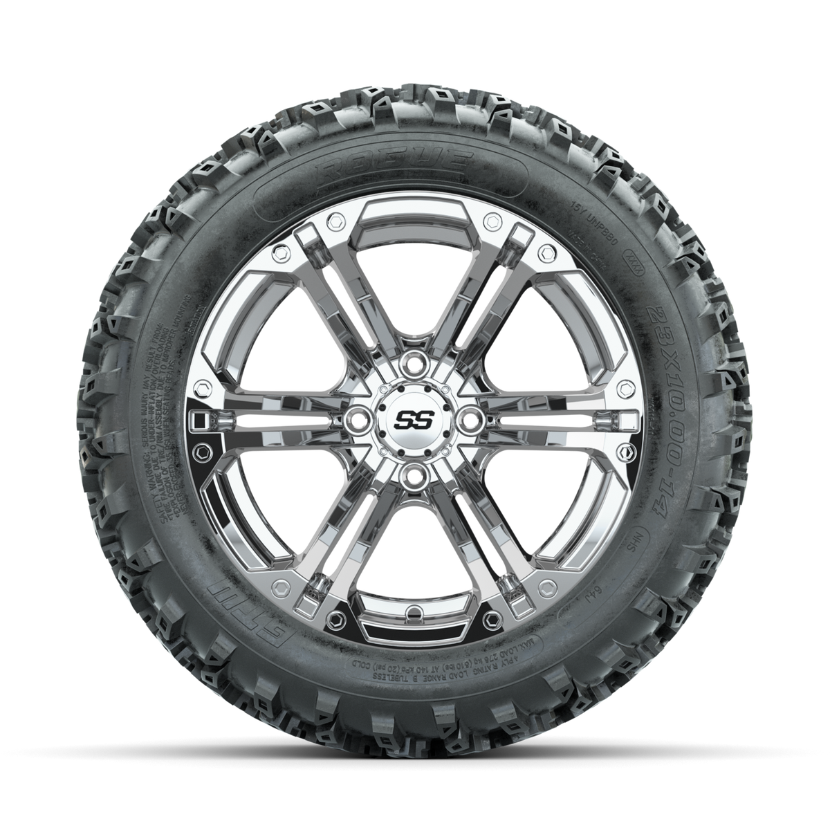 GTW Specter Chrome 14 in Wheels with 23x10.00-14 Rogue All Terrain Tires Full Set