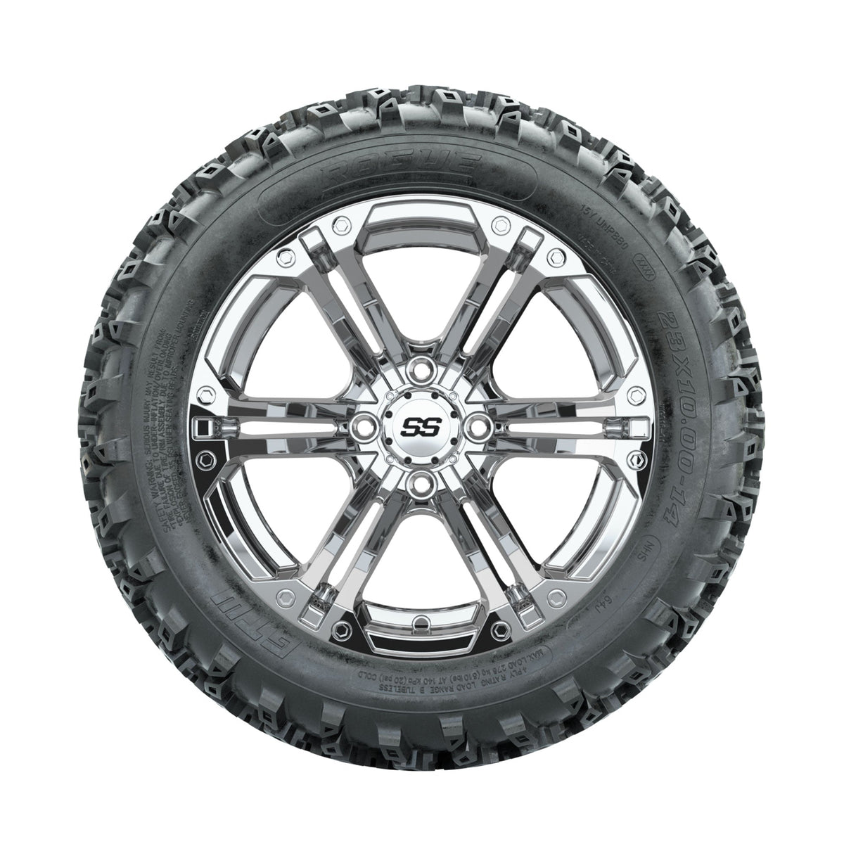 GTW Specter Chrome 14 in Wheels with 23x10.00-14 Rogue All Terrain Tires Full Set