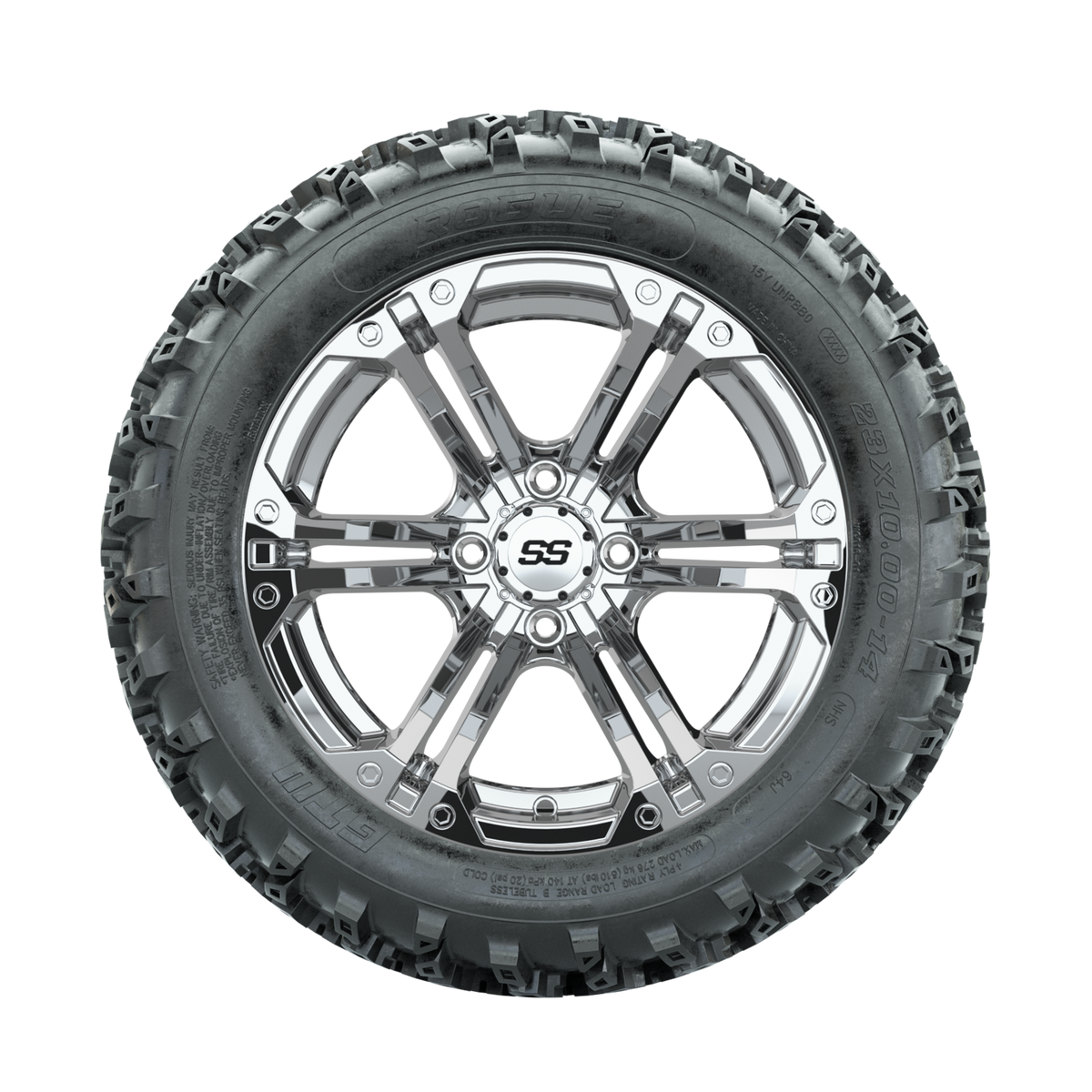 GTW Specter Chrome 14 in Wheels with 23x10.00-14 Rogue All Terrain Tires Full Set