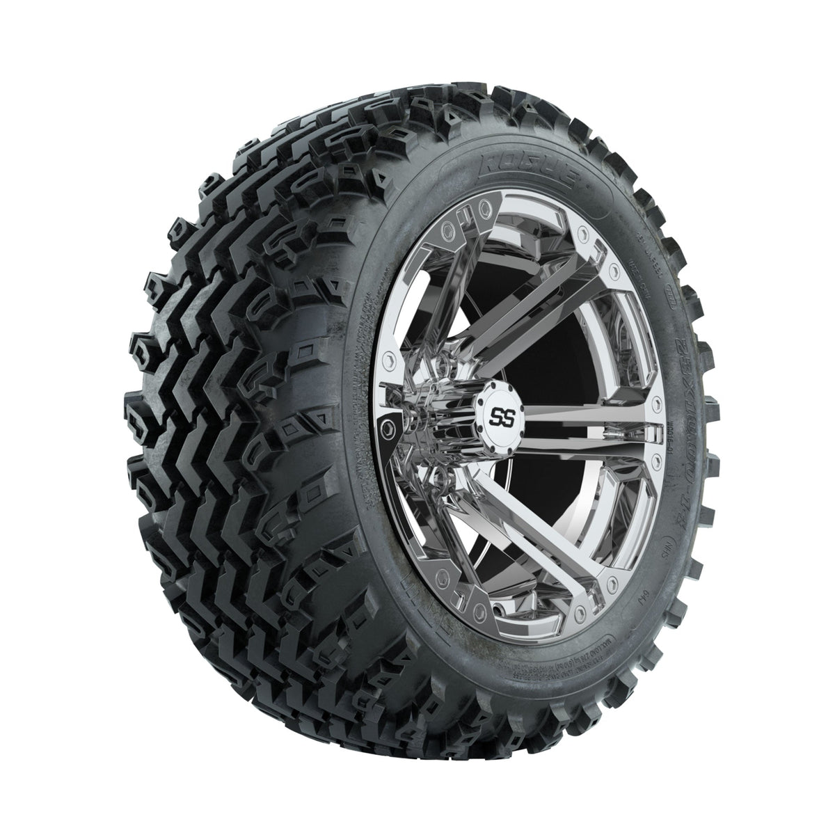 GTW Specter Chrome 14 in Wheels with 23x10.00-14 Rogue All Terrain Tires Full Set