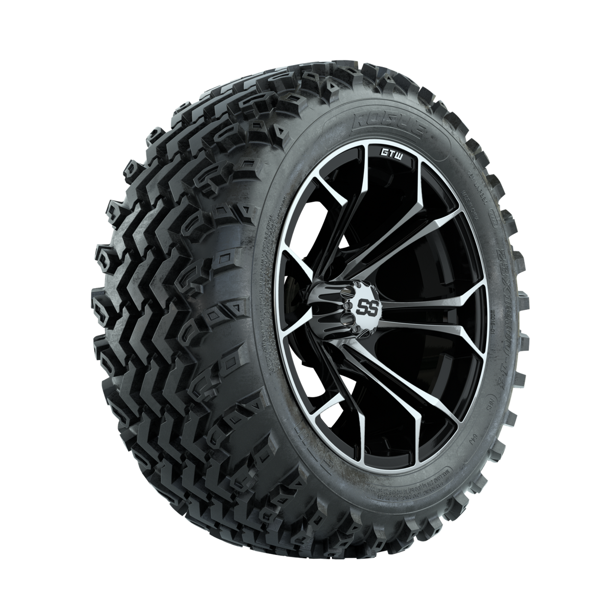 GTW Spyder Machined/Black 14 in Wheels with 23x10.00-14 Rogue All Terrain Tires Full Set