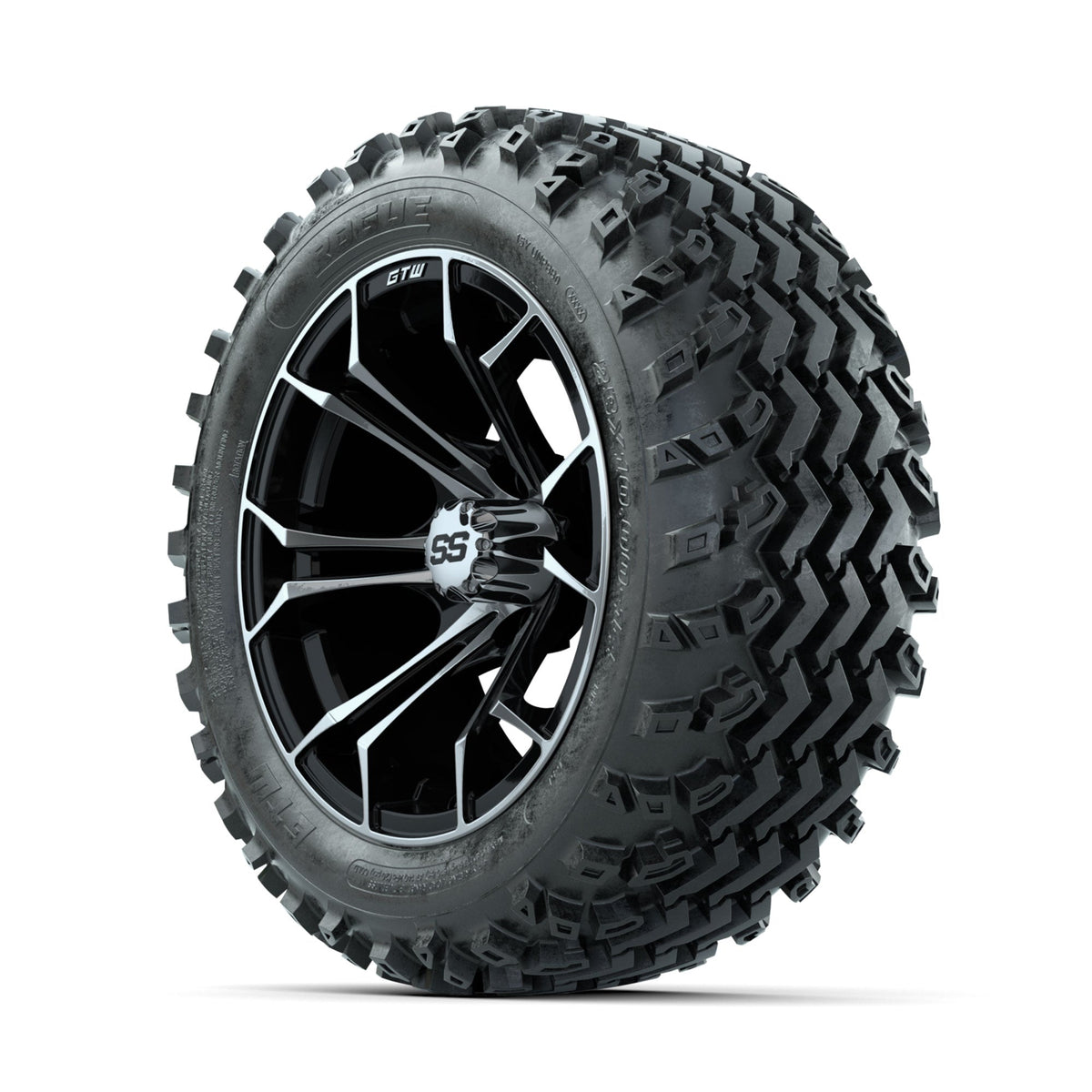 GTW Spyder Machined/Black 14 in Wheels with 23x10.00-14 Rogue All Terrain Tires Full Set
