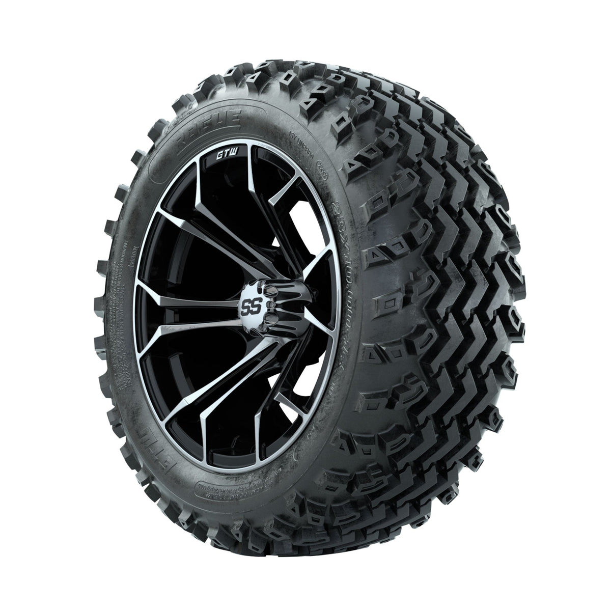 GTW Spyder Machined/Black 14 in Wheels with 23x10.00-14 Rogue All Terrain Tires Full Set