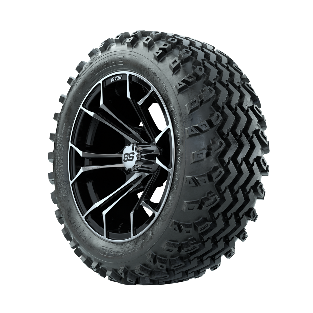 GTW Spyder Machined/Black 14 in Wheels with 23x10.00-14 Rogue All Terrain Tires Full Set