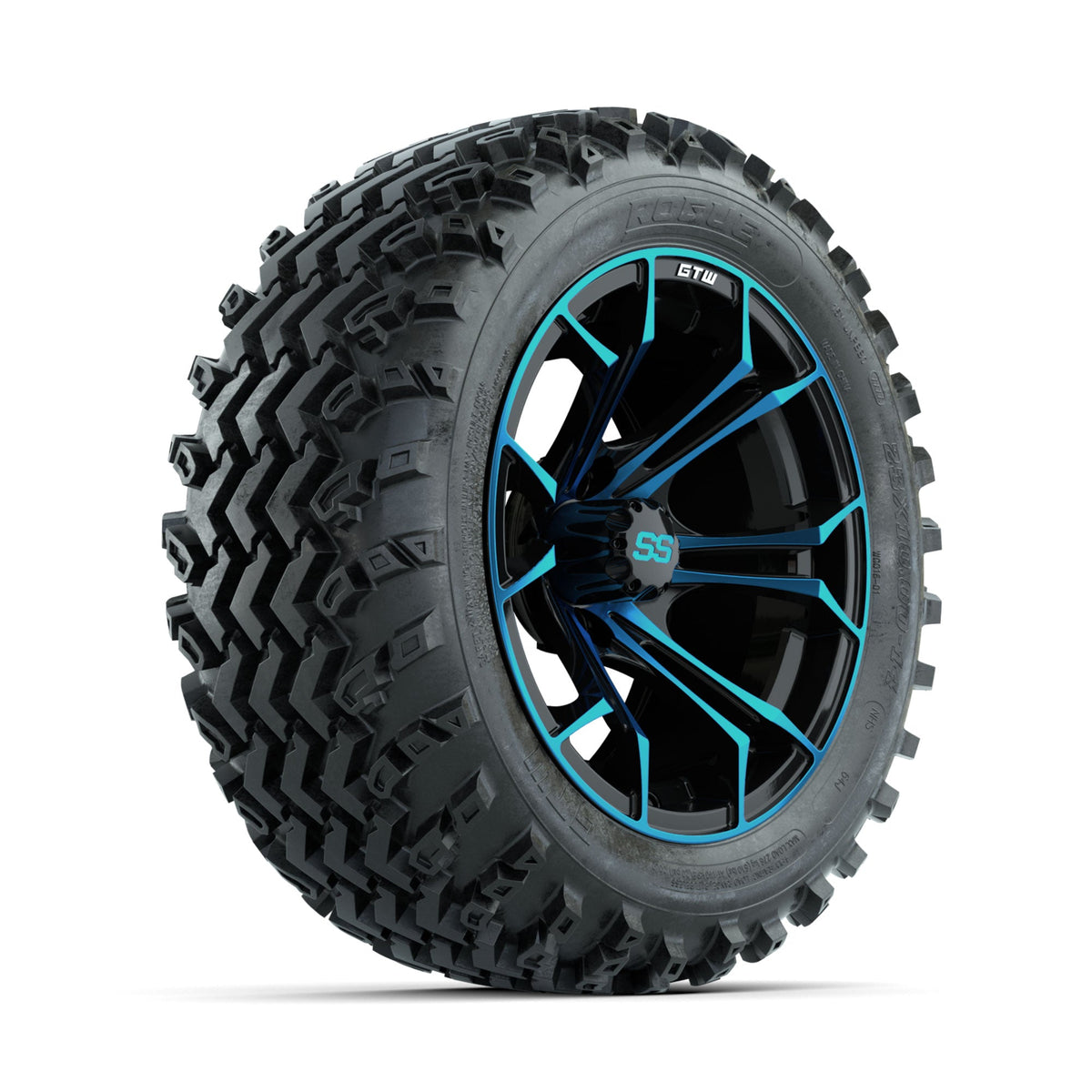 GTW Spyder Blue/Black 14 in Wheels with 23x10.00-14 Rogue All Terrain Tires Full Set