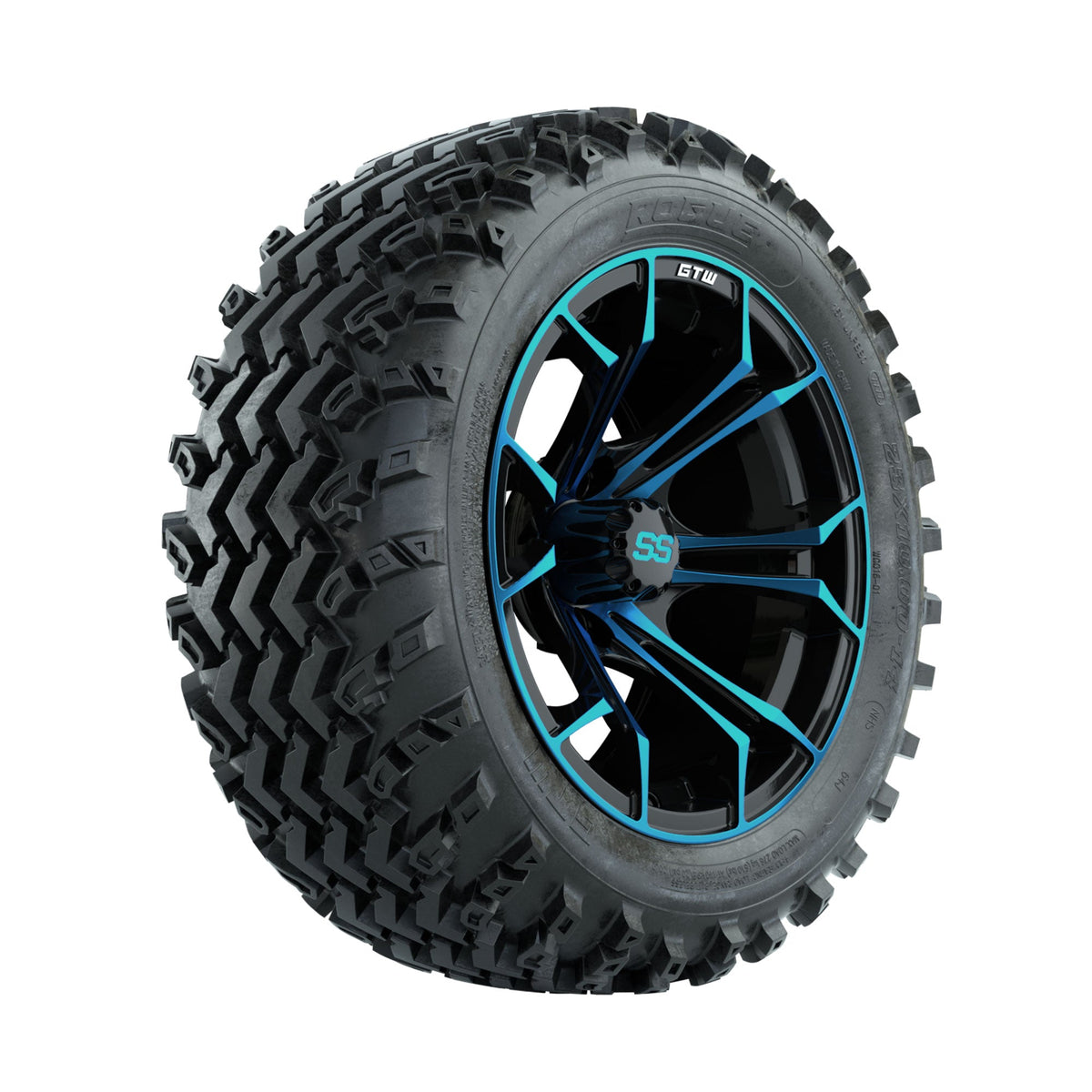 GTW Spyder Blue/Black 14 in Wheels with 23x10.00-14 Rogue All Terrain Tires Full Set