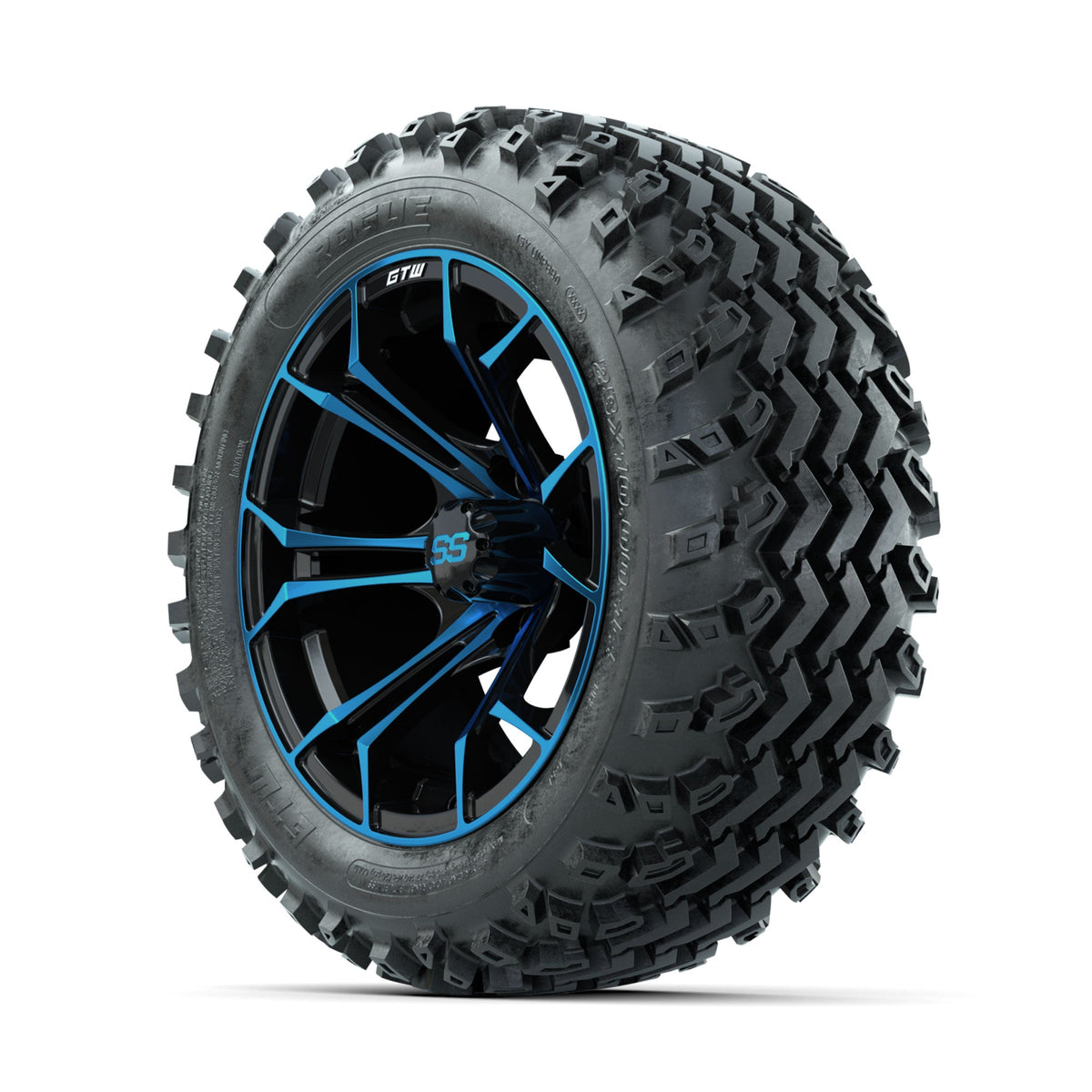 GTW Spyder Blue/Black 14 in Wheels with 23x10.00-14 Rogue All Terrain Tires Full Set