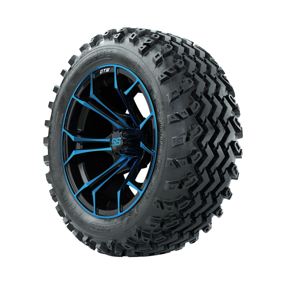 GTW Spyder Blue/Black 14 in Wheels with 23x10.00-14 Rogue All Terrain Tires Full Set