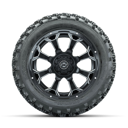 GTW Raven Ball Milled/Matte Black 14 in Wheels with 23x10.00-14 Rogue All Terrain Tires Full Set