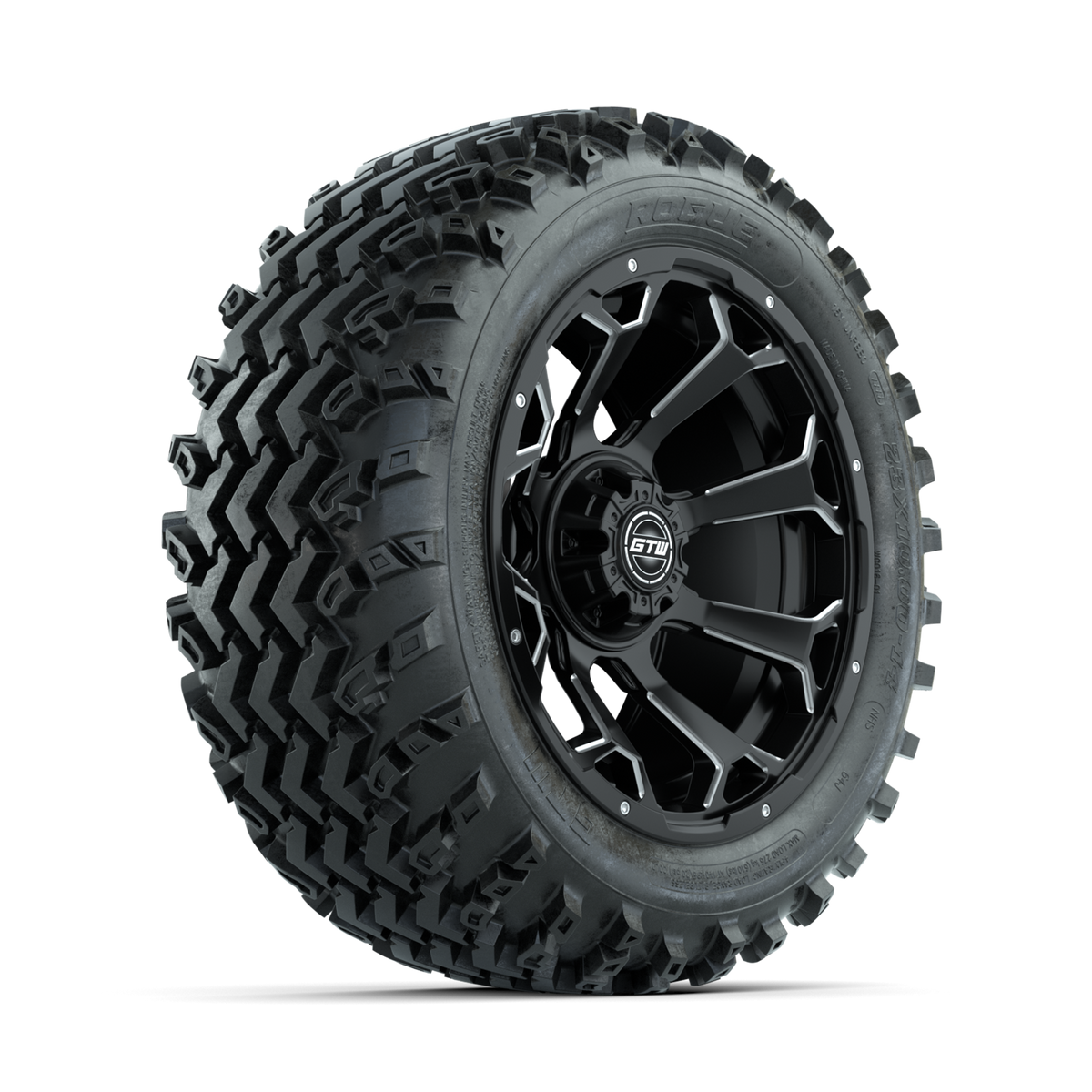 GTW Raven Ball Milled/Matte Black 14 in Wheels with 23x10.00-14 Rogue All Terrain Tires Full Set