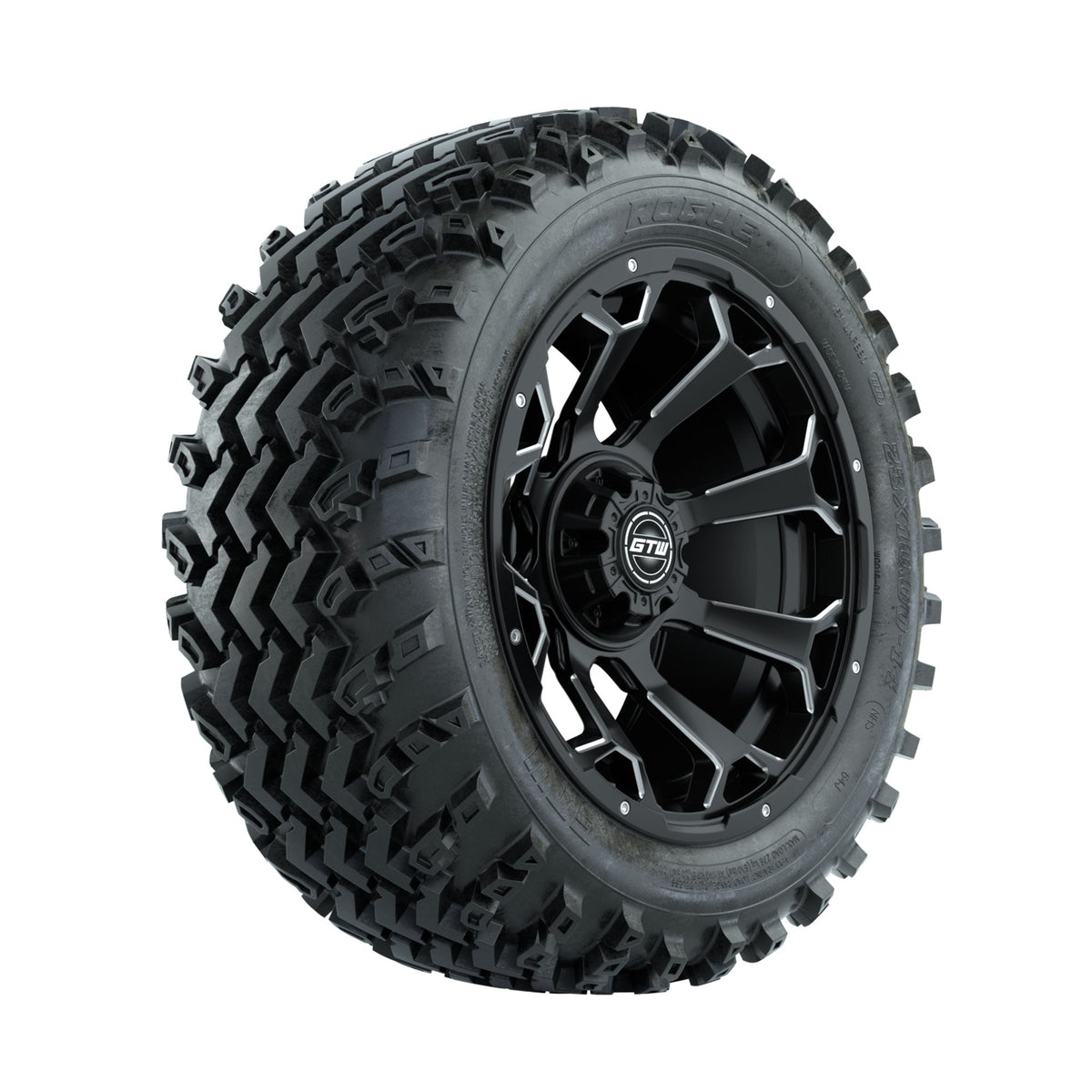 GTW Raven Ball Milled/Matte Black 14 in Wheels with 23x10.00-14 Rogue All Terrain Tires Full Set