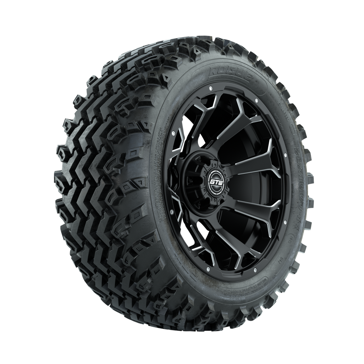 GTW Raven Ball Milled/Matte Black 14 in Wheels with 23x10.00-14 Rogue All Terrain Tires Full Set