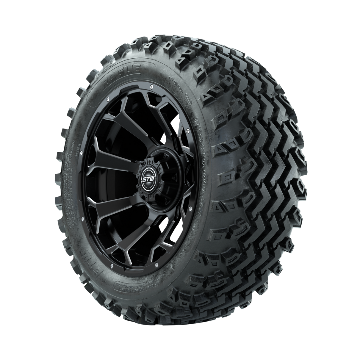 GTW Raven Ball Milled/Matte Black 14 in Wheels with 23x10.00-14 Rogue All Terrain Tires Full Set