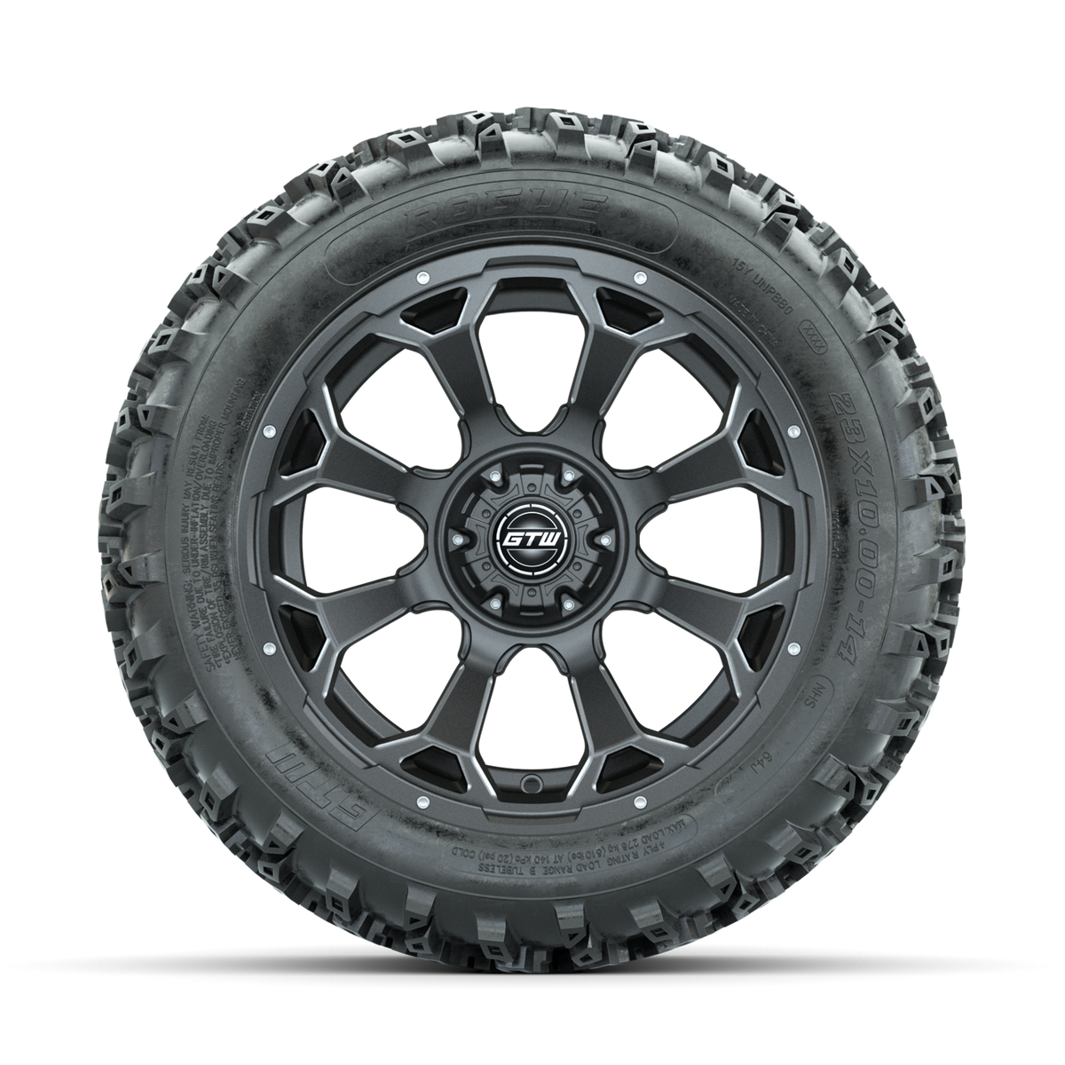 GTW Raven Ball Milled/Matte Grey 14 in Wheels with 23x10.00-14 Rogue All Terrain Tires Full Set