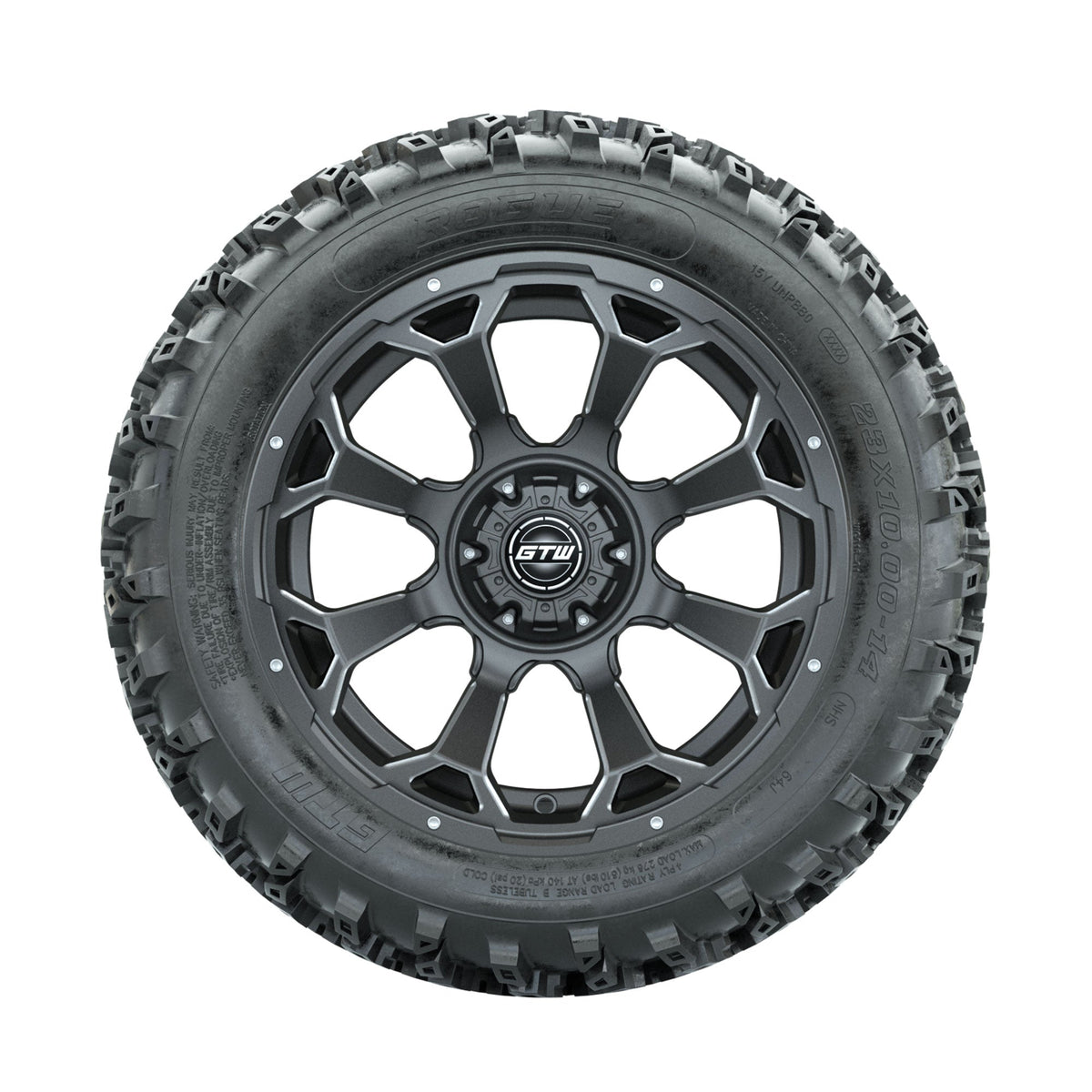 GTW Raven Ball Milled/Matte Grey 14 in Wheels with 23x10.00-14 Rogue All Terrain Tires Full Set