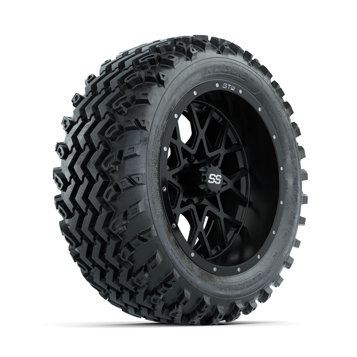 GTW Vortex Matte Black 14 in Wheels with 23x10.00-14 Rogue All Terrain Tires Full Set