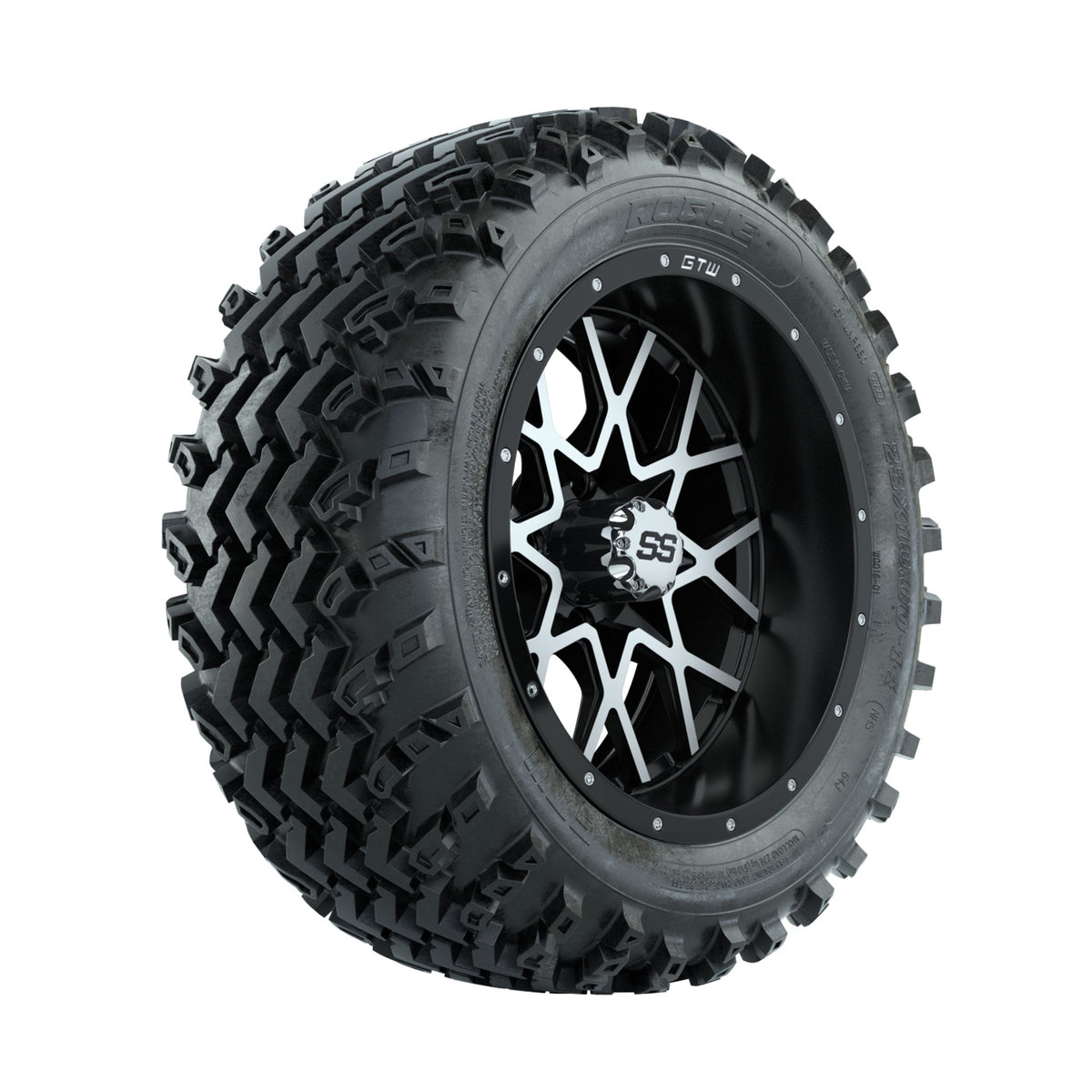 GTW Vortex Machined/Matte Black 14 in Wheels with 23x10.00-14 Rogue All Terrain Tires Full Set