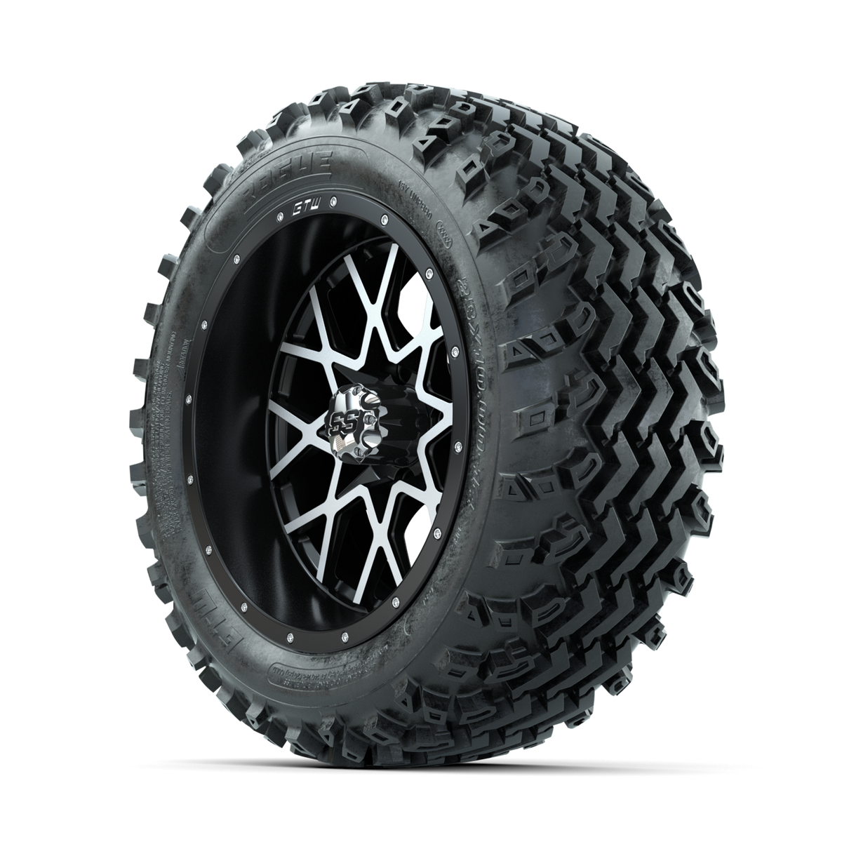GTW Vortex Machined/Matte Black 14 in Wheels with 23x10.00-14 Rogue All Terrain Tires Full Set