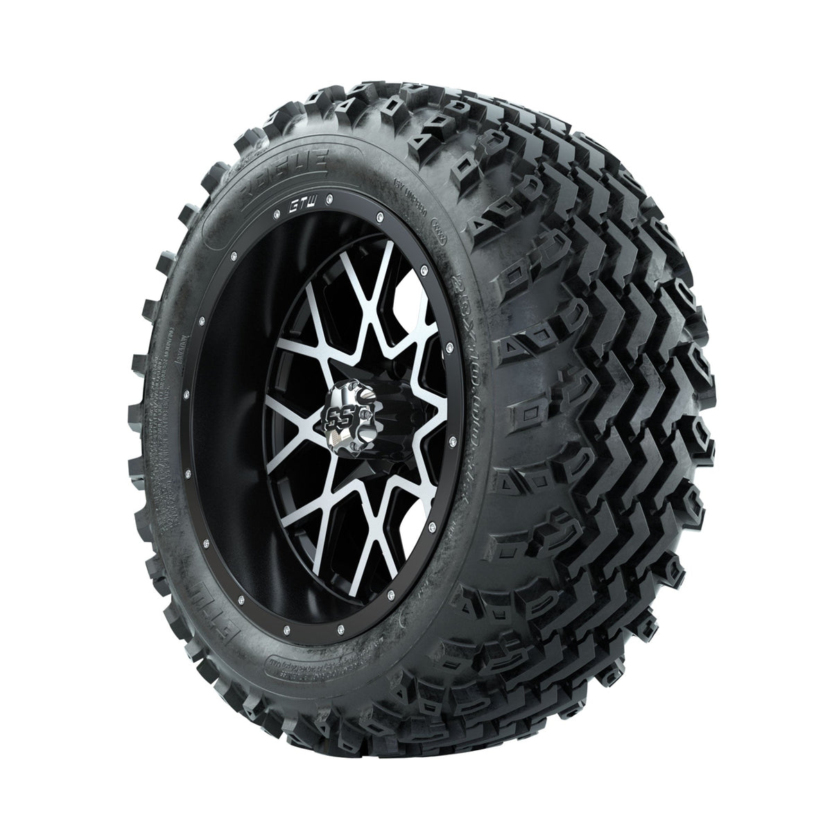 GTW Vortex Machined/Matte Black 14 in Wheels with 23x10.00-14 Rogue All Terrain Tires Full Set