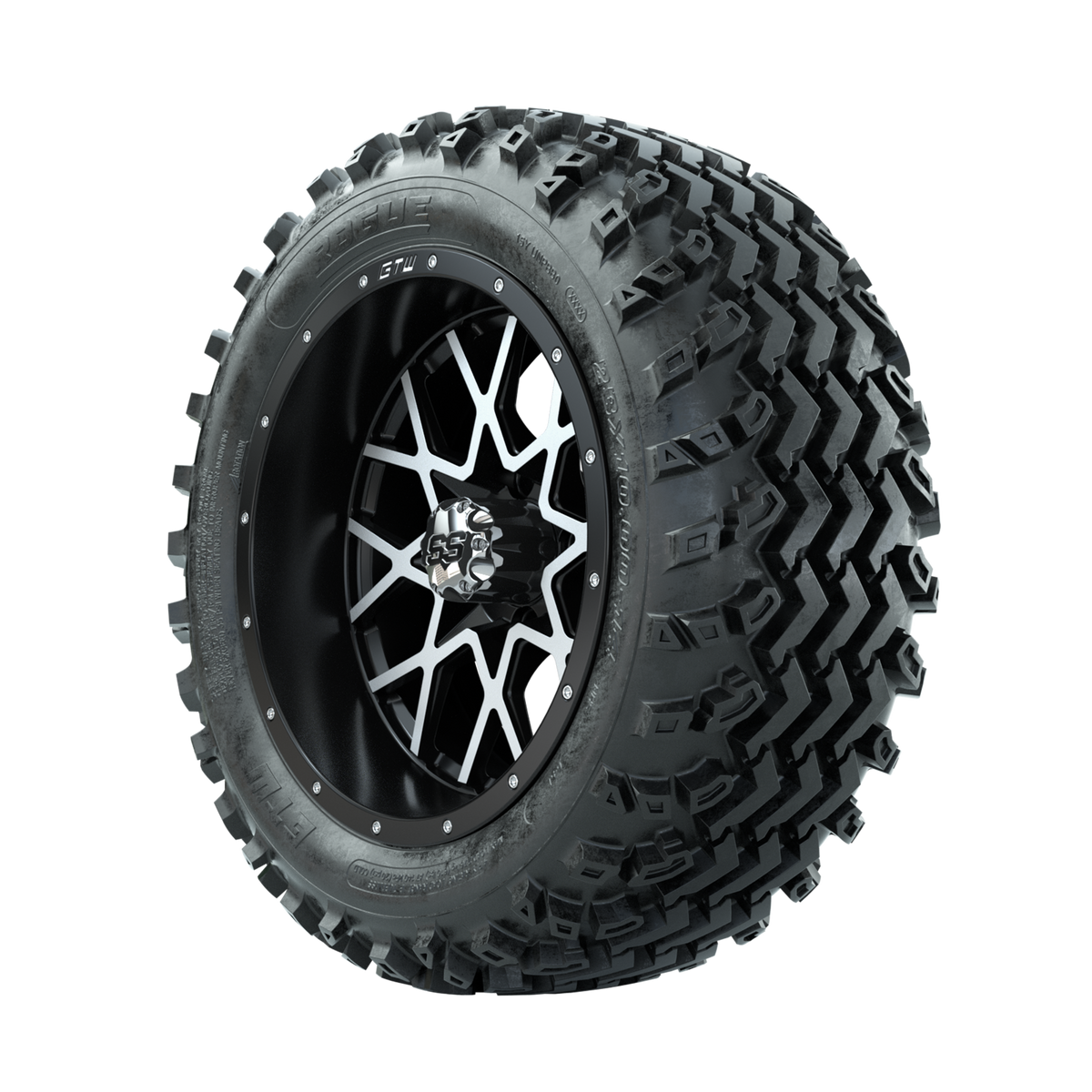 GTW Vortex Machined/Matte Black 14 in Wheels with 23x10.00-14 Rogue All Terrain Tires Full Set
