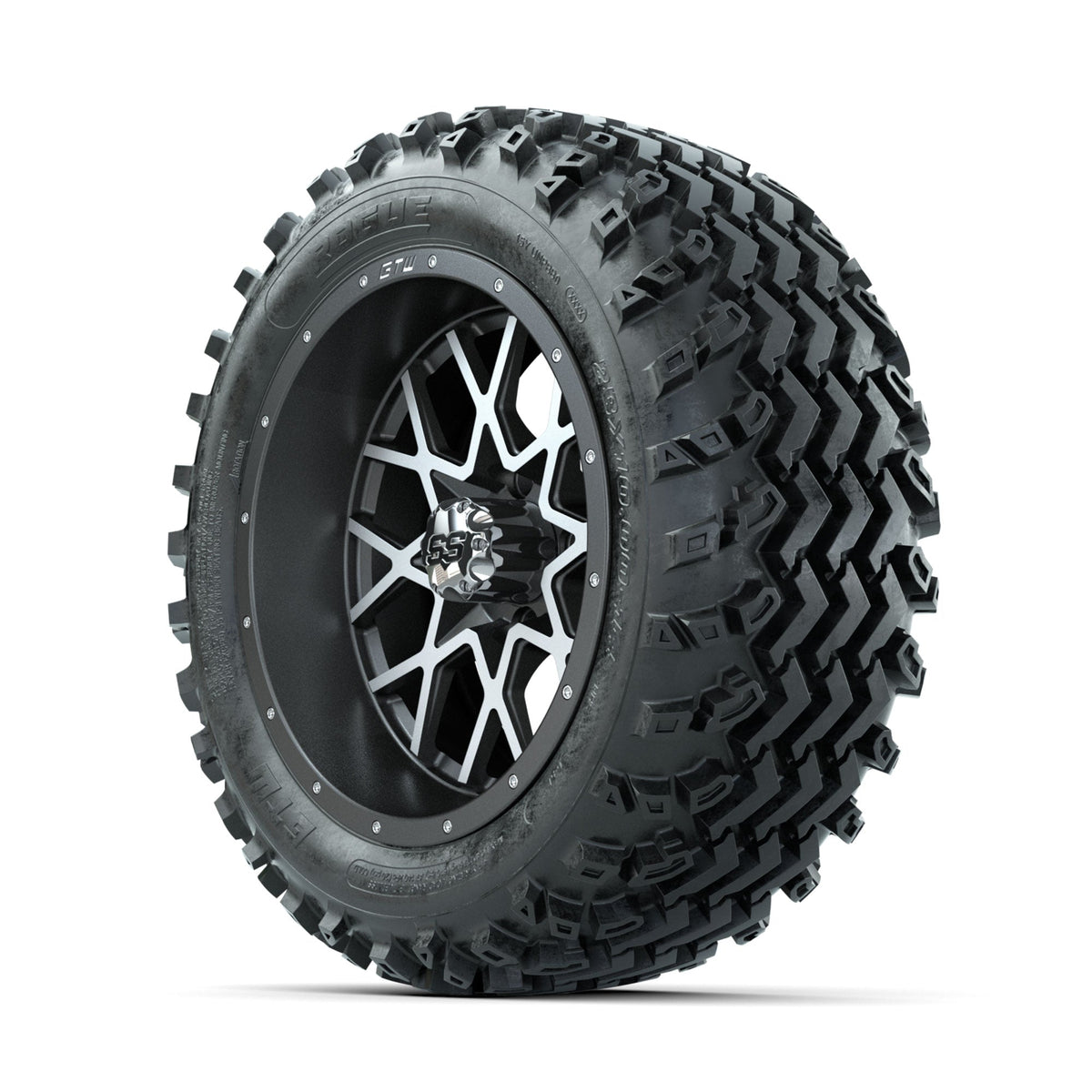 GTW Vortex Machined/Matte Grey 14 in Wheels with 23x10.00-14 Rogue All Terrain Tires Full Set