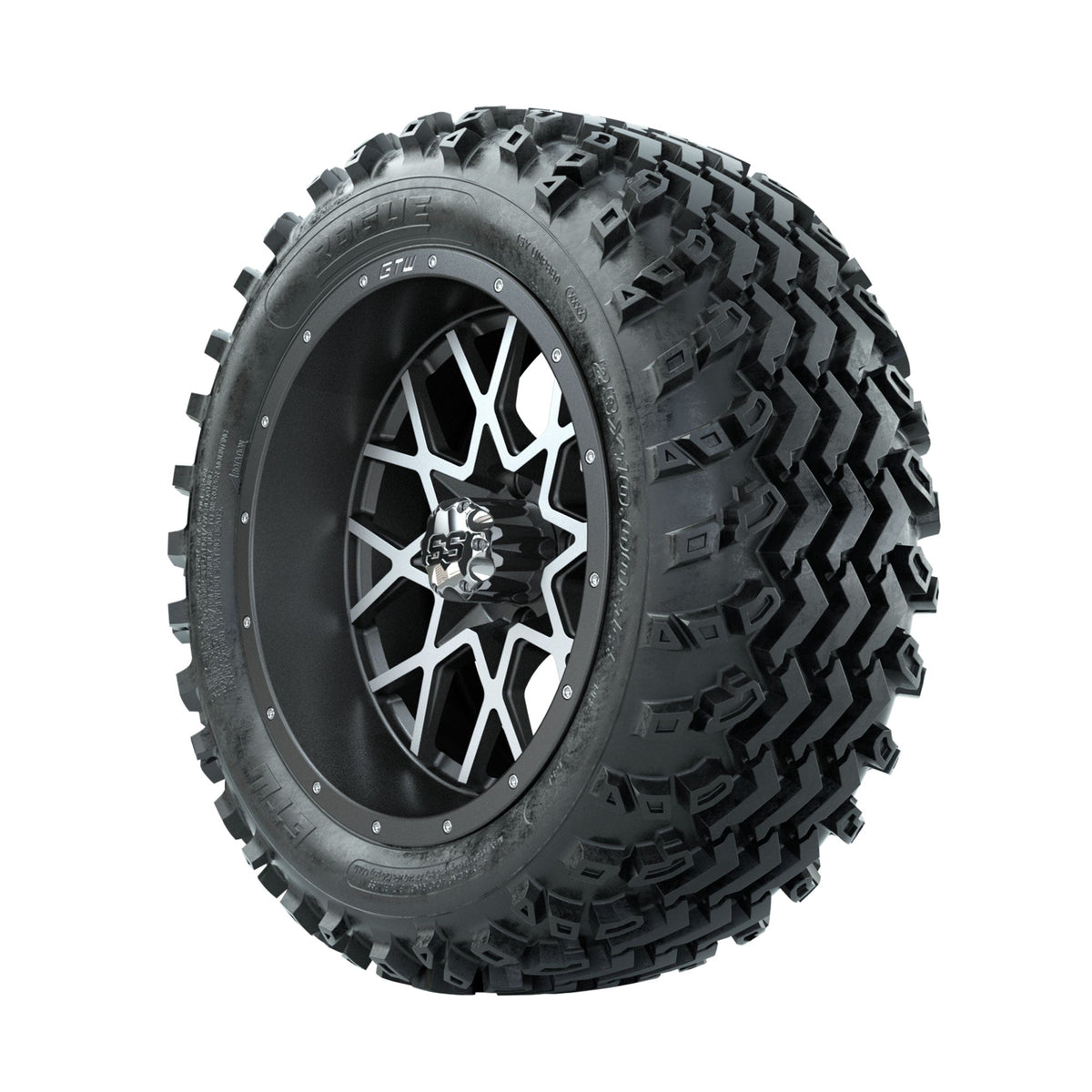 GTW Vortex Machined/Matte Grey 14 in Wheels with 23x10.00-14 Rogue All Terrain Tires Full Set