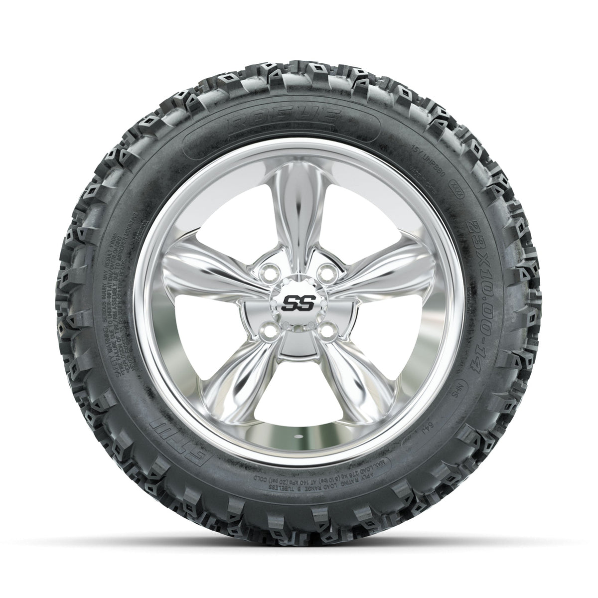 GTW Godfather Chrome 14 in Wheels with 23x10.00-14 Rogue All Terrain Tires Full Set