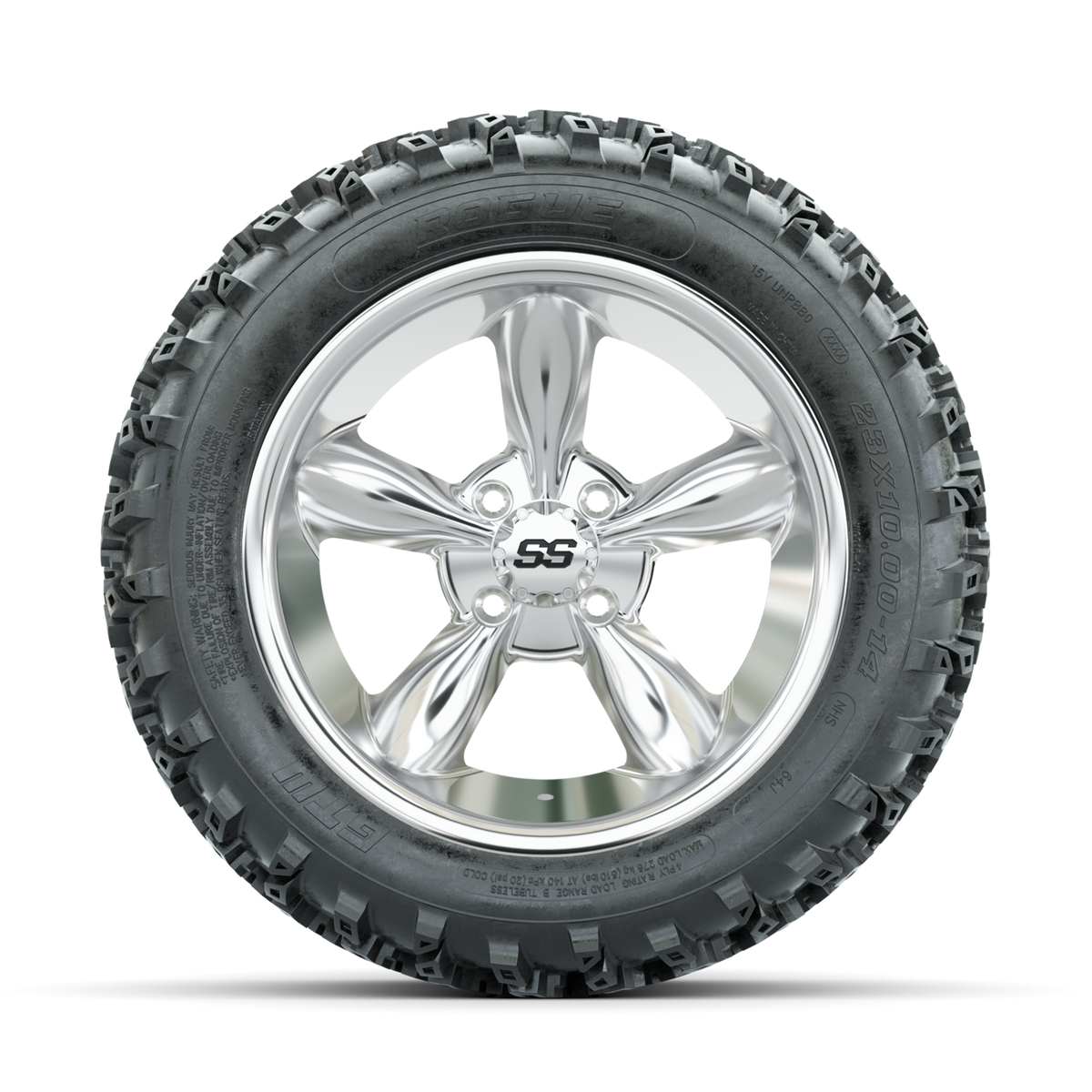 GTW Godfather Chrome 14 in Wheels with 23x10.00-14 Rogue All Terrain Tires Full Set