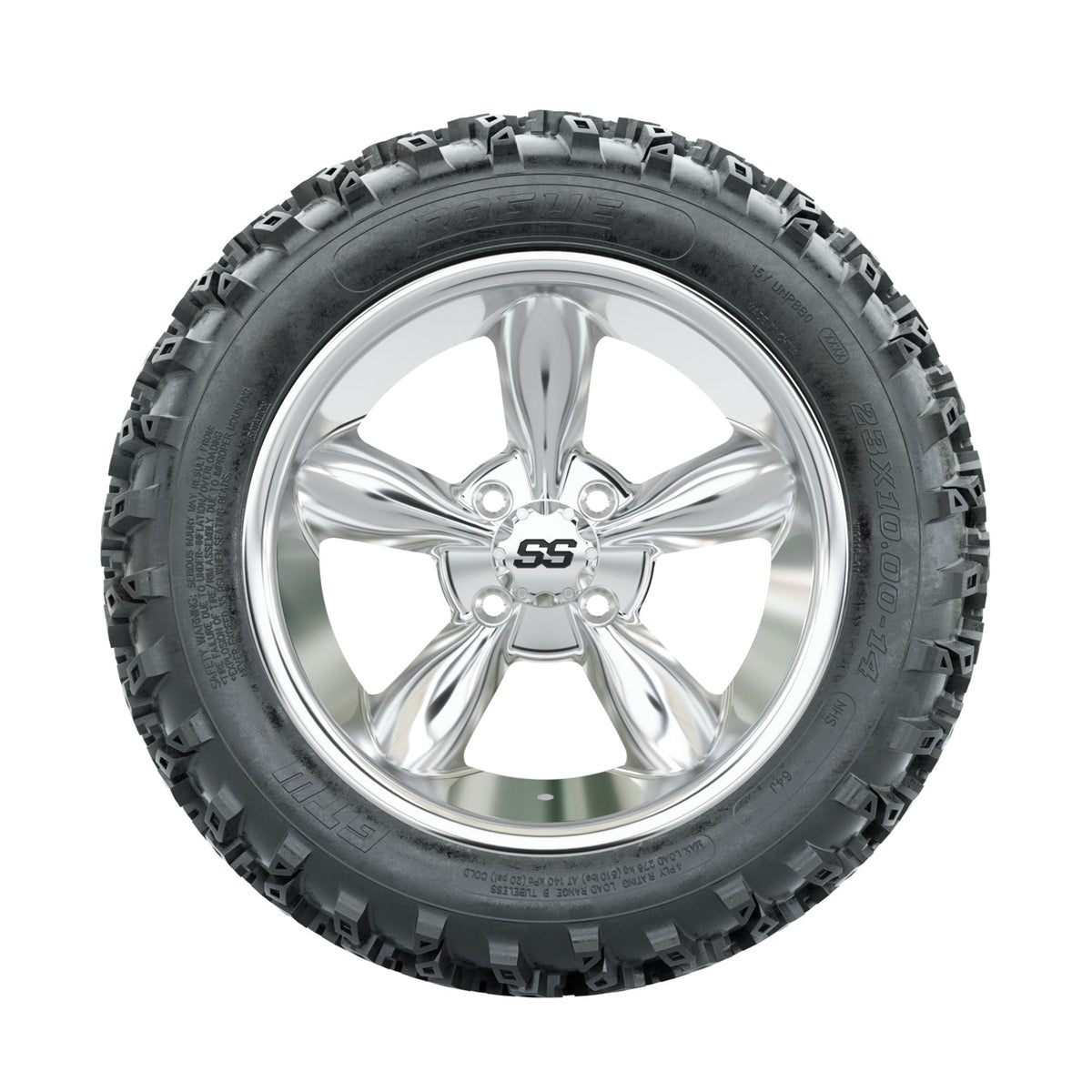GTW Godfather Chrome 14 in Wheels with 23x10.00-14 Rogue All Terrain Tires Full Set