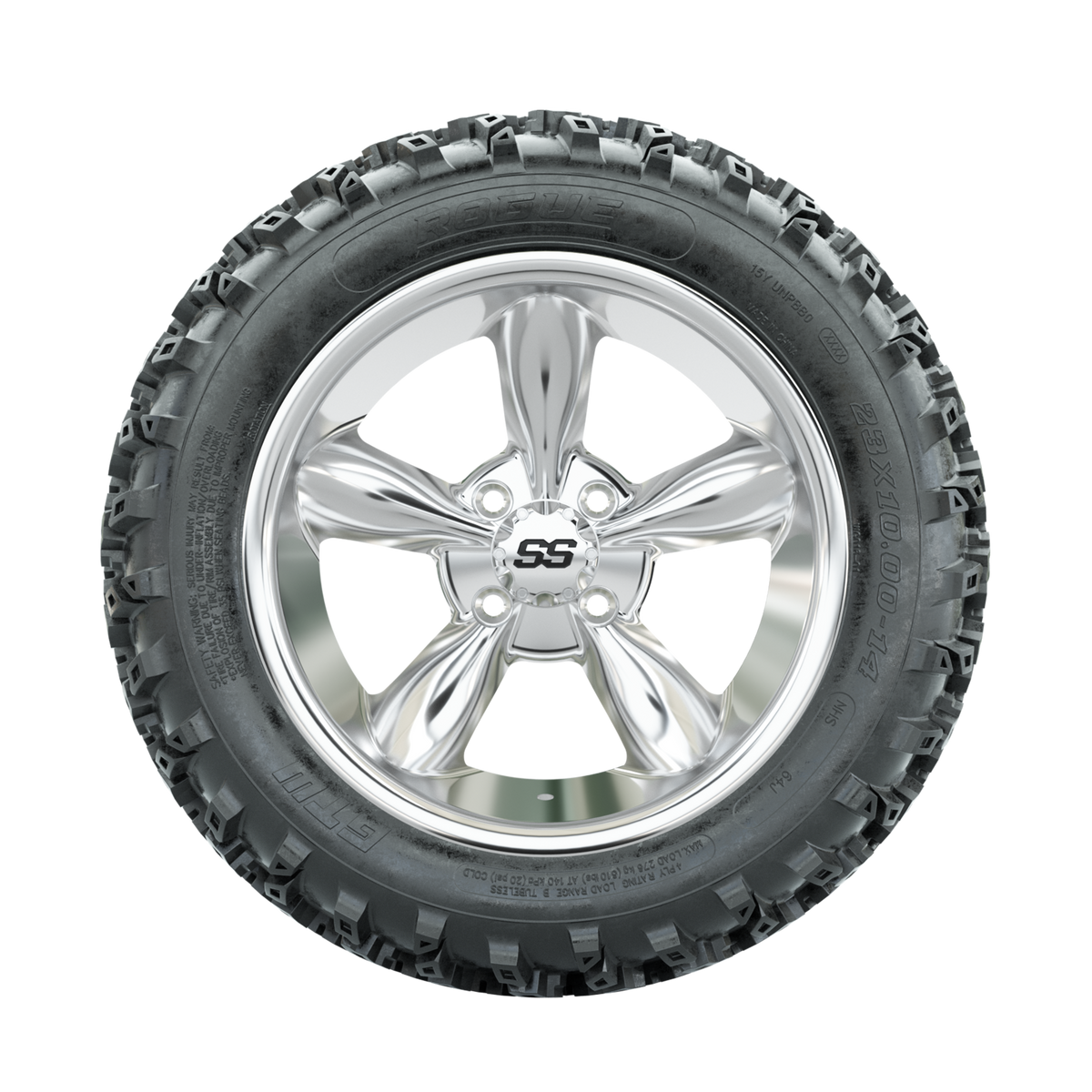GTW Godfather Chrome 14 in Wheels with 23x10.00-14 Rogue All Terrain Tires Full Set