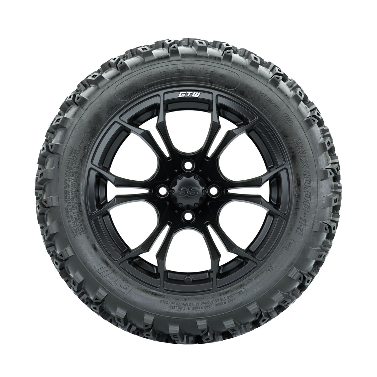 GTW Spyder Matte Black 14 in Wheels with 23x10.00-14 Rogue All Terrain Tires Full Set