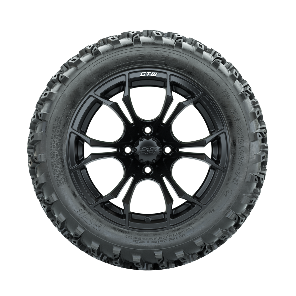 GTW Spyder Matte Black 14 in Wheels with 23x10.00-14 Rogue All Terrain Tires Full Set