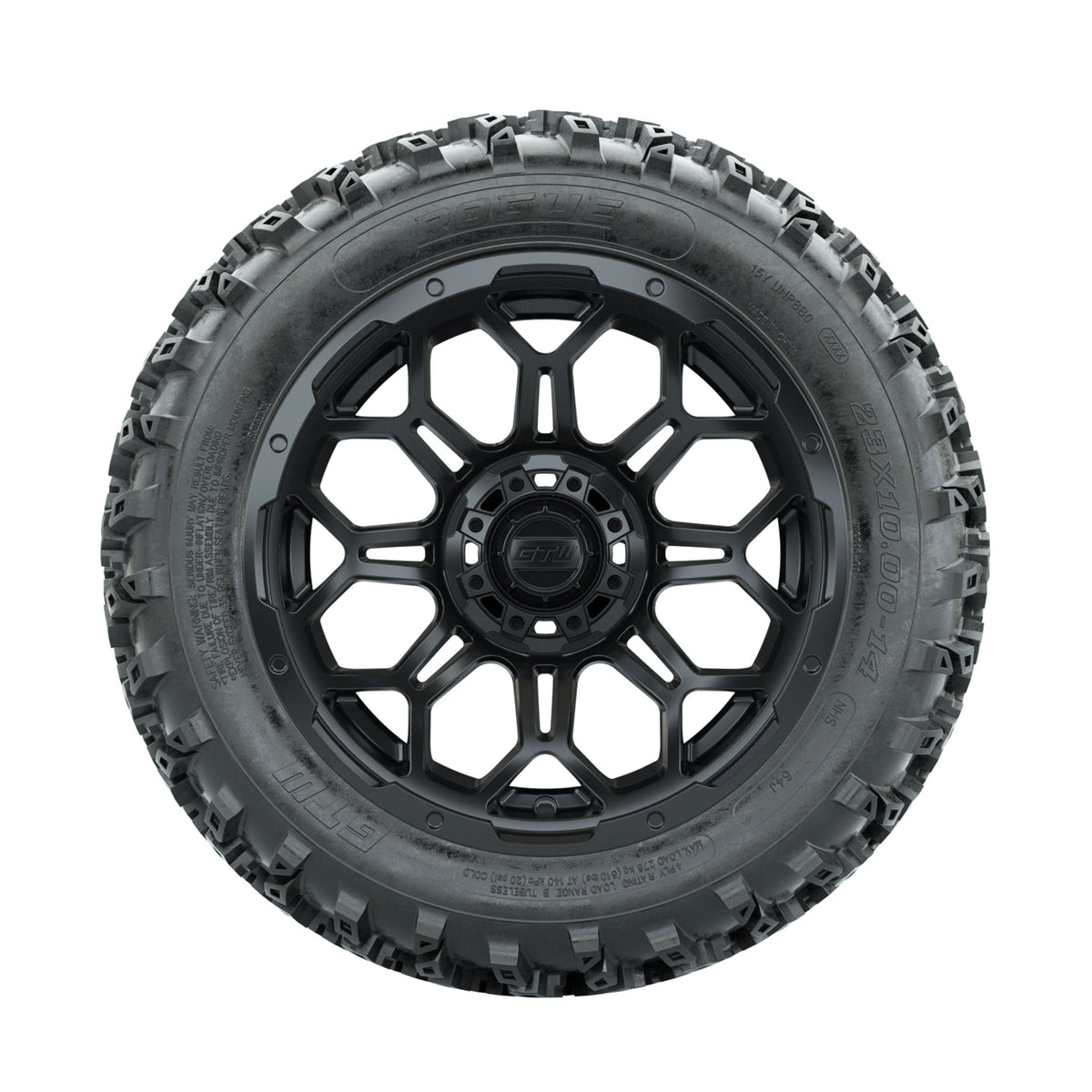 GTW Bravo Matte Black 14 in Wheels with 23x10.00-14 Rogue All Terrain Tires Full Set