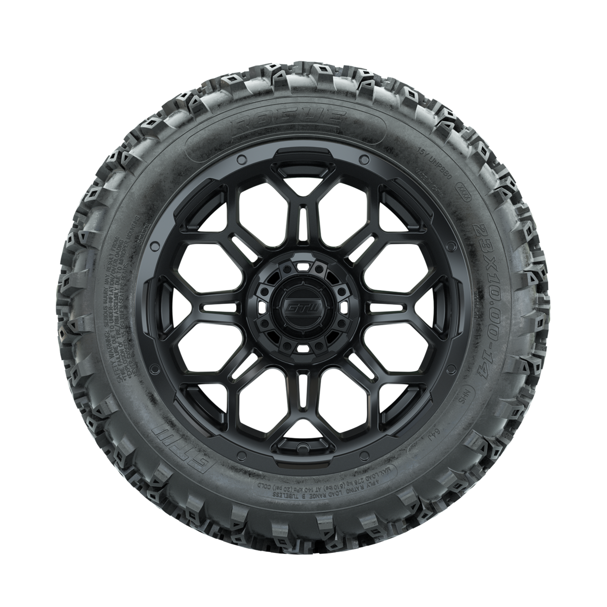 GTW Bravo Matte Black 14 in Wheels with 23x10.00-14 Rogue All Terrain Tires Full Set