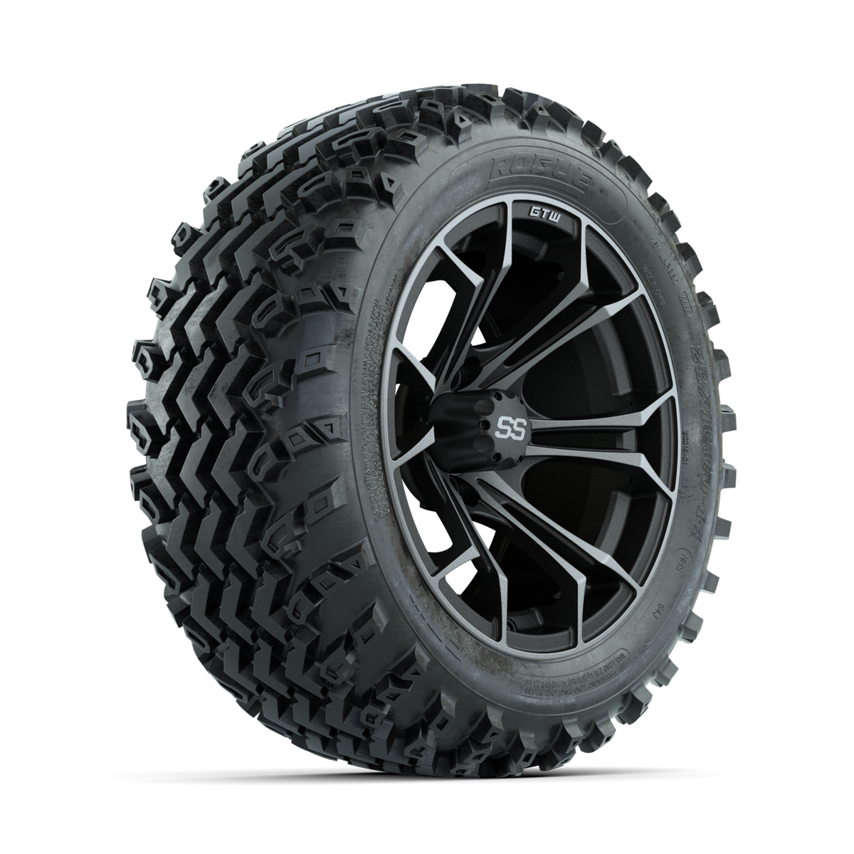 GTW Spyder Machined/Grey 14 in Wheels with 23x10.00-14 Rogue All Terrain Tires Full Set