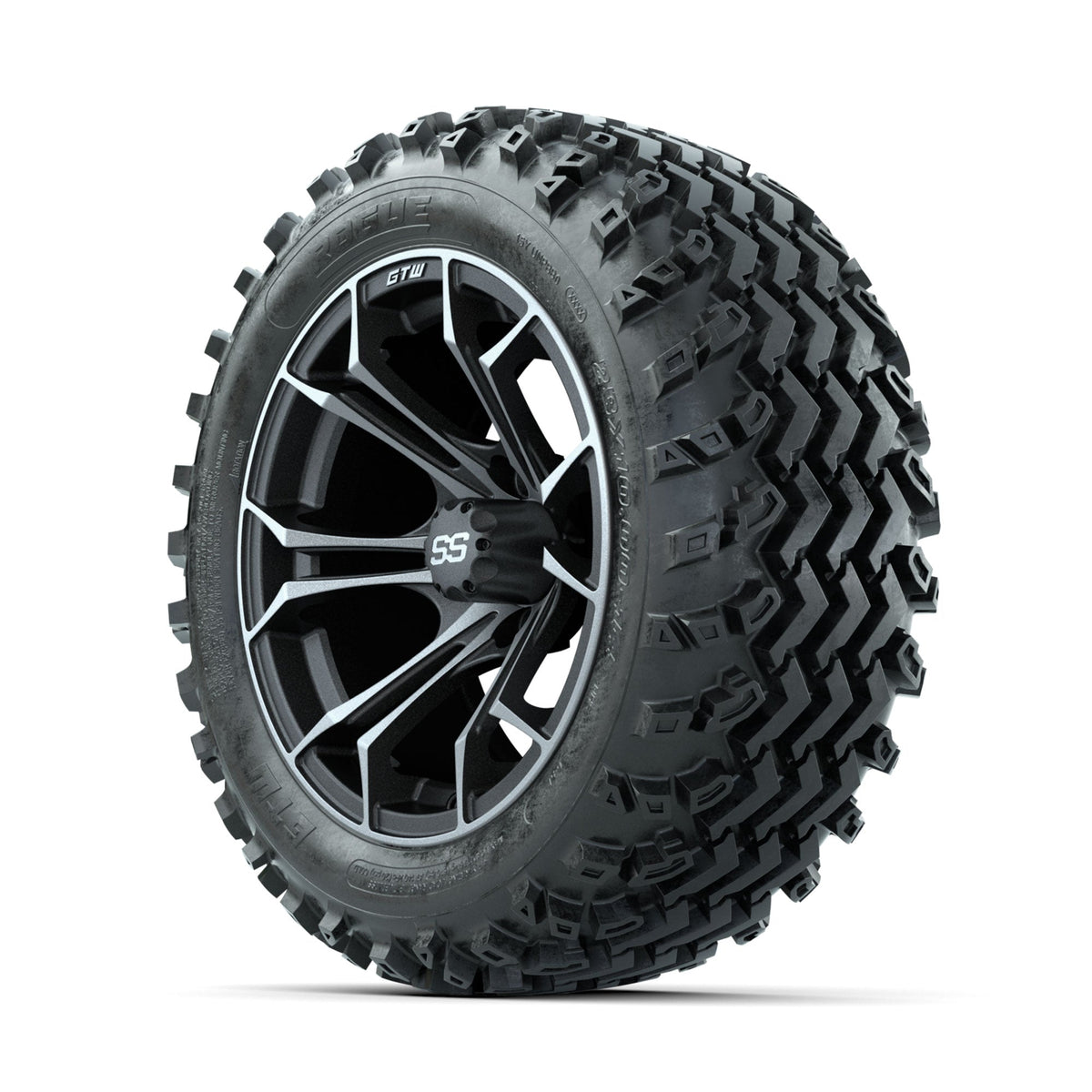 GTW Spyder Machined/Grey 14 in Wheels with 23x10.00-14 Rogue All Terrain Tires Full Set