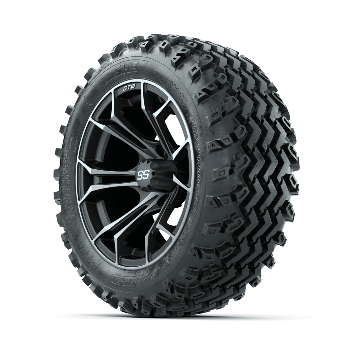GTW Spyder Machined/Grey 14 in Wheels with 23x10.00-14 Rogue All Terrain Tires Full Set