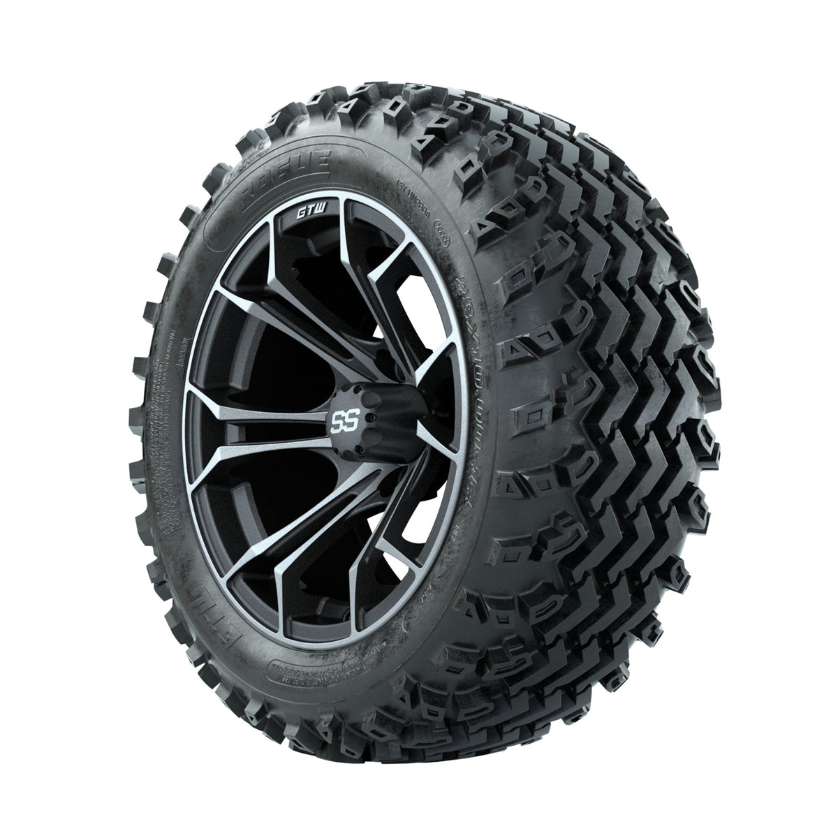 GTW Spyder Machined/Grey 14 in Wheels with 23x10.00-14 Rogue All Terrain Tires Full Set