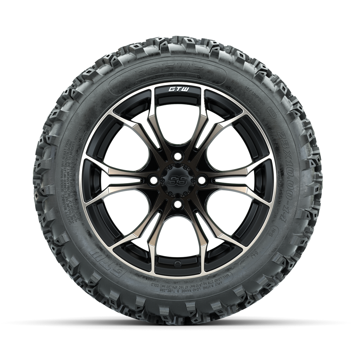 GTW Spyder Bronze/Matte Black 14 in Wheels with 23x10.00-14 Rogue All Terrain Tires Full Set