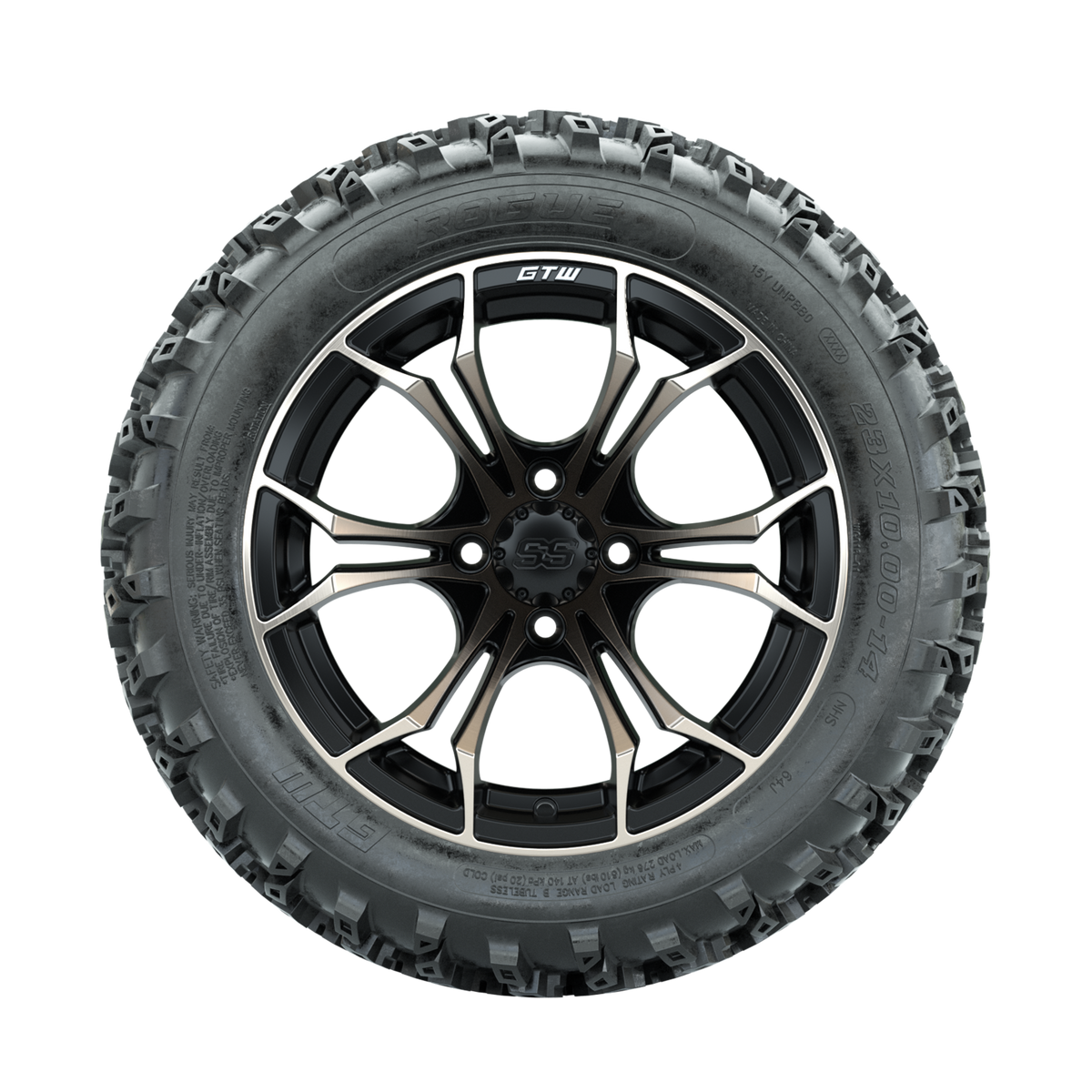 GTW Spyder Bronze/Matte Black 14 in Wheels with 23x10.00-14 Rogue All Terrain Tires Full Set