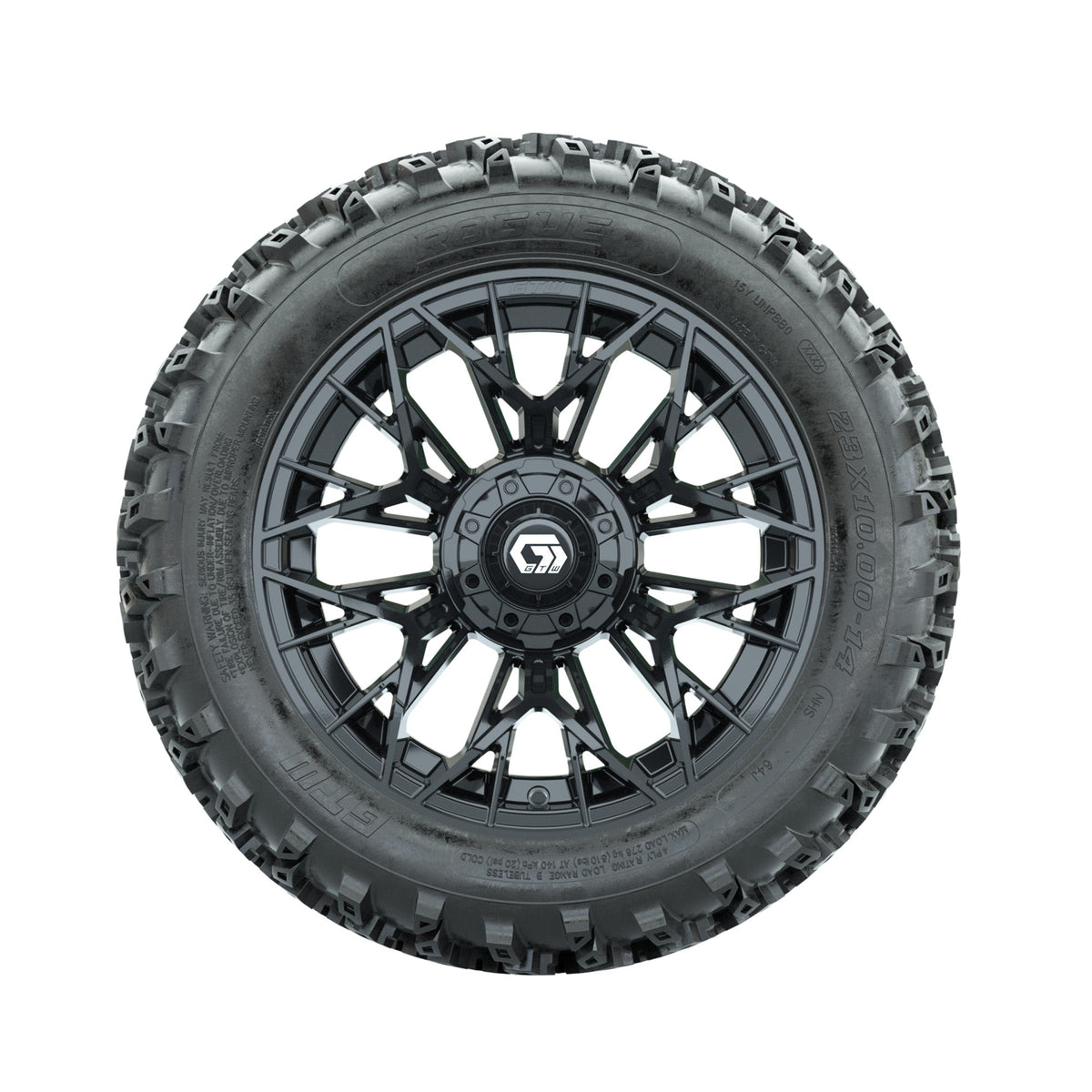 GTW Stellar Black 14 in Wheels with 23x10.00-14 Rogue All Terrain Tires Full Set