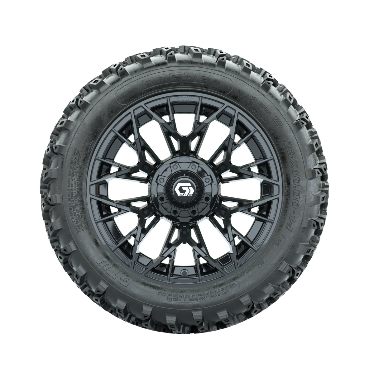 GTW Stellar Black 14 in Wheels with 23x10.00-14 Rogue All Terrain Tires Full Set