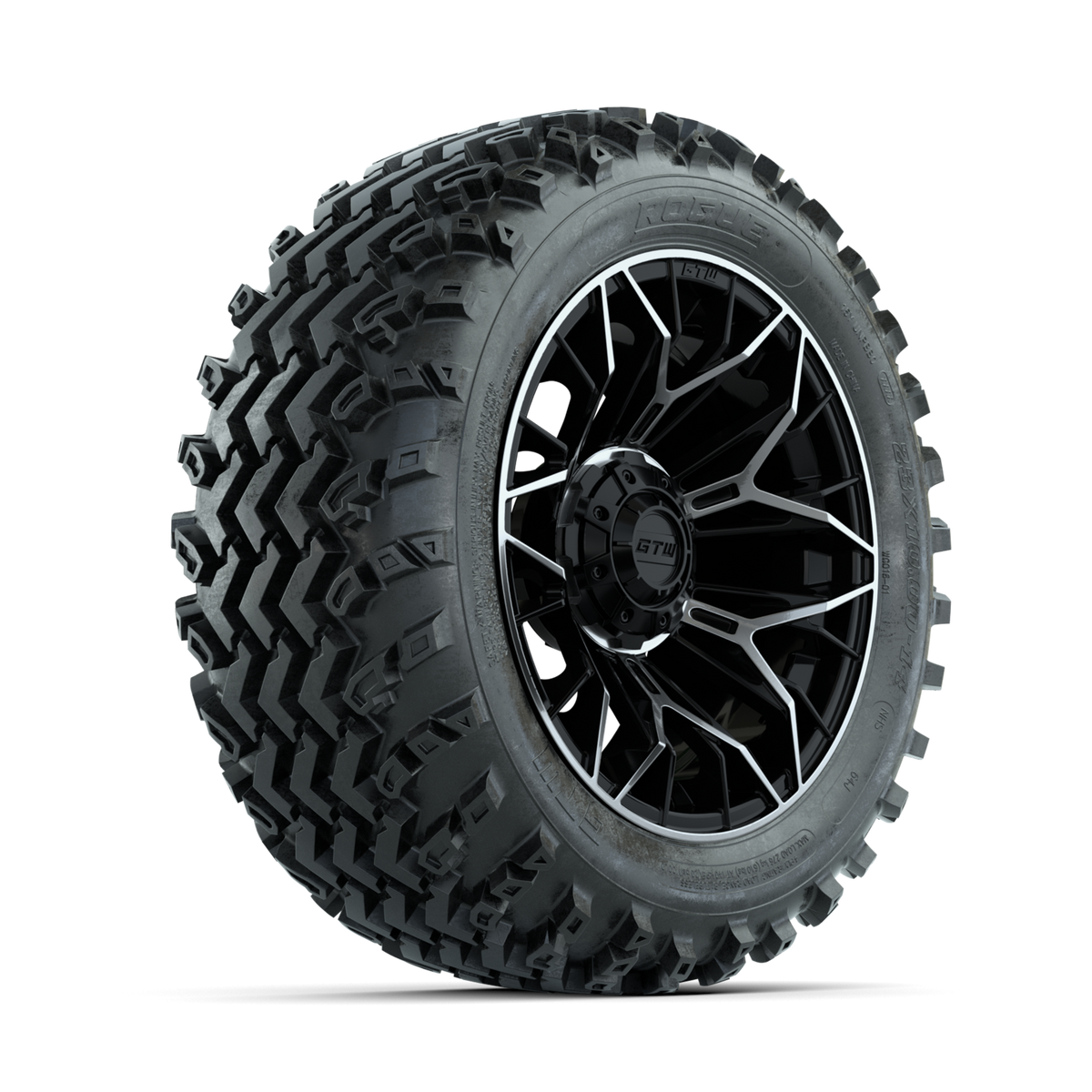 GTW Stellar Machined/Black 14 in Wheels with 23x10.00-14 Rogue All Terrain Tires Full Set