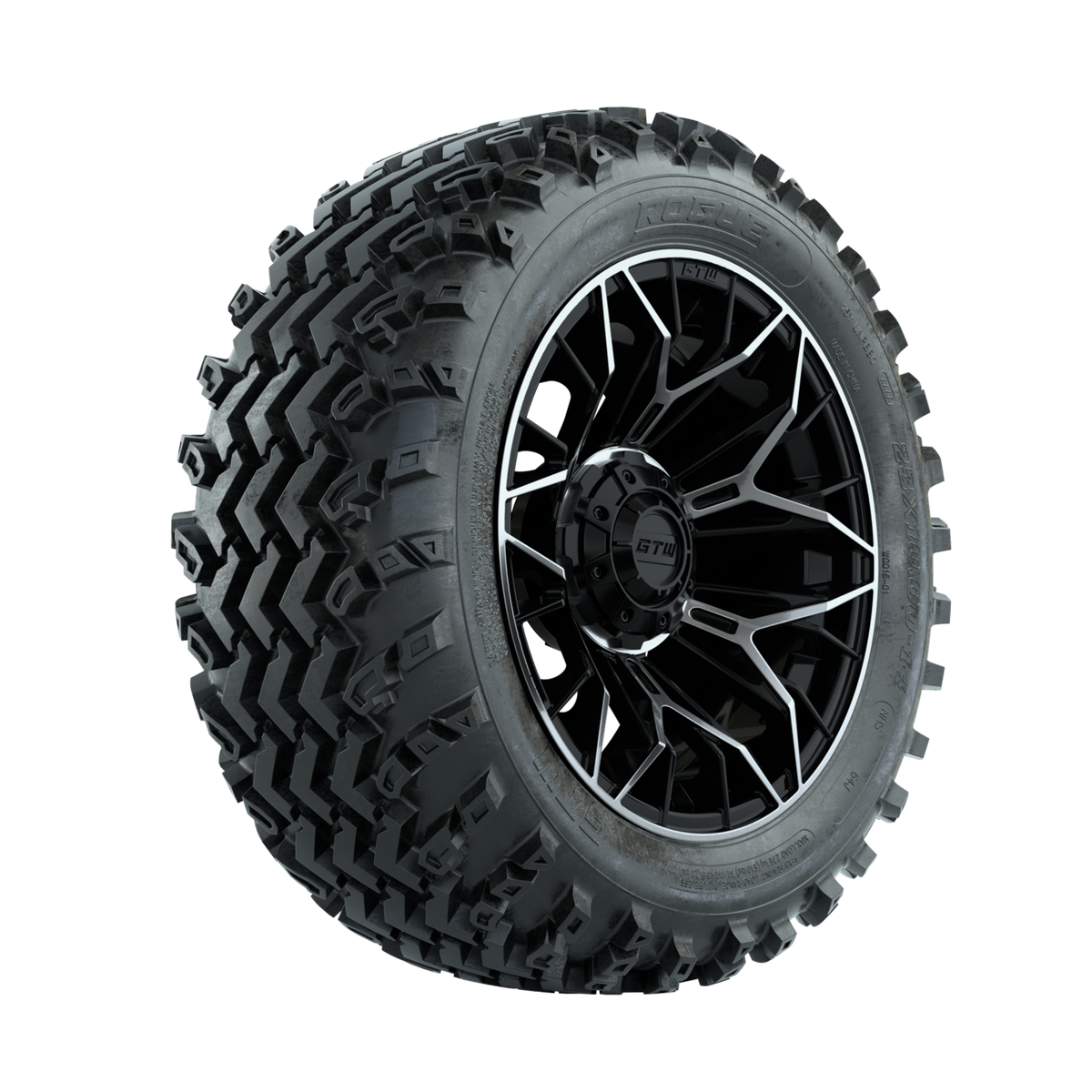 GTW Stellar Machined/Black 14 in Wheels with 23x10.00-14 Rogue All Terrain Tires Full Set